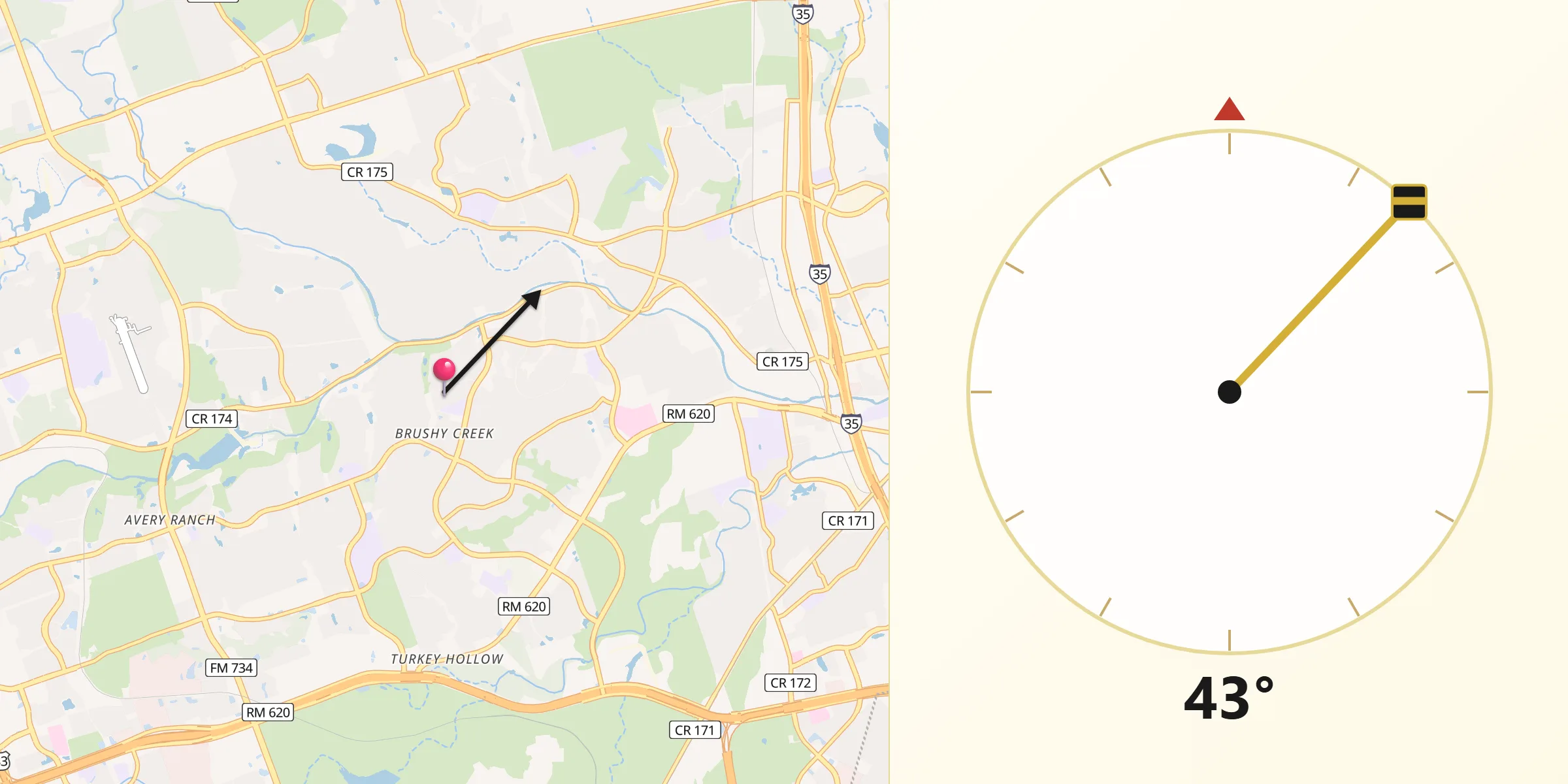 Qibla Direction from Brushy Creek