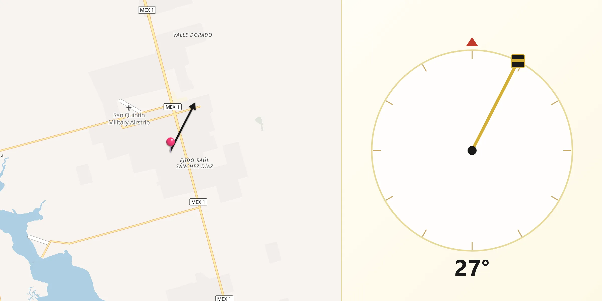 Dirección de la Qibla desde Pueblo Benito García