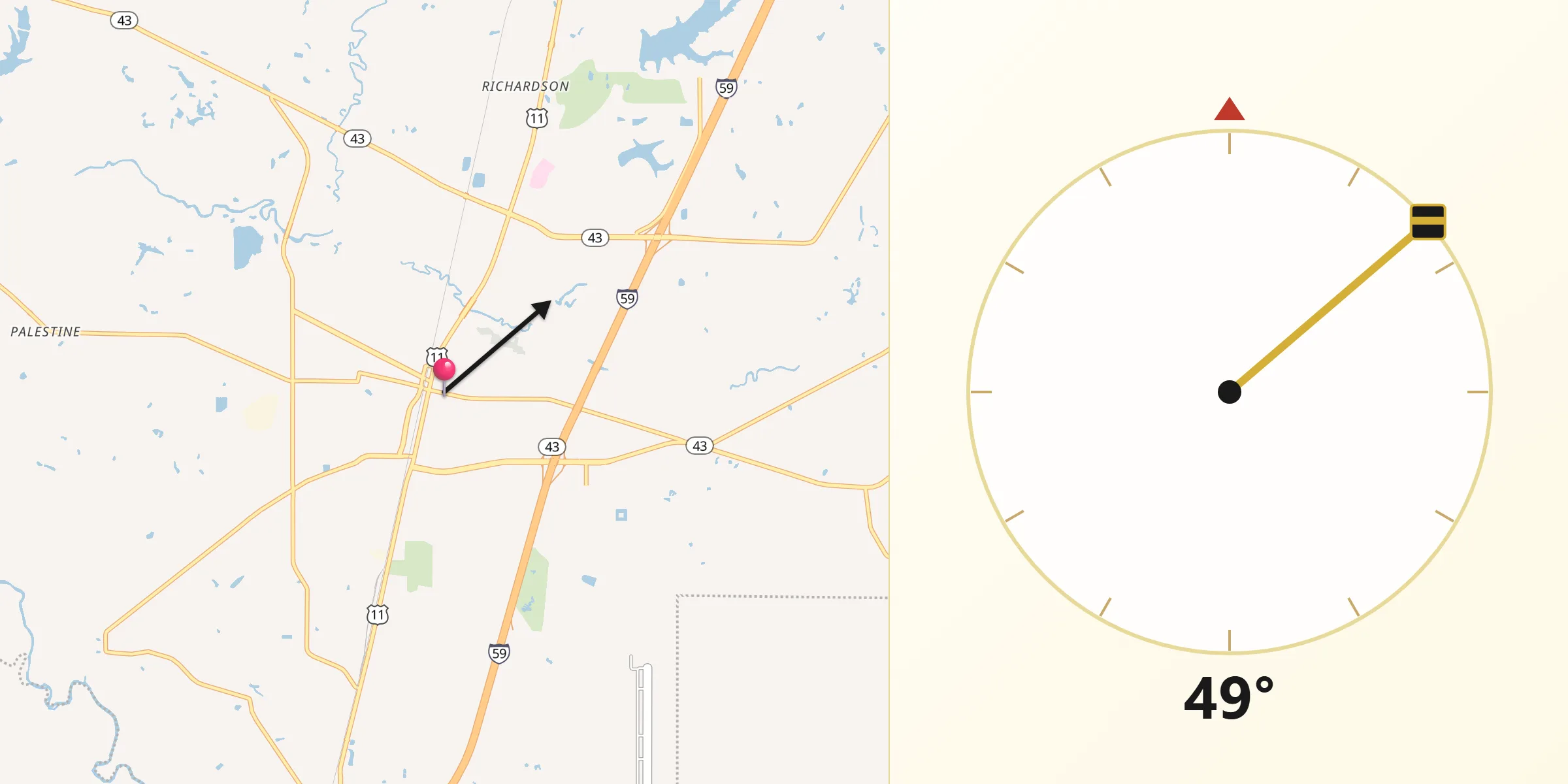 Qibla Direction from Picayune