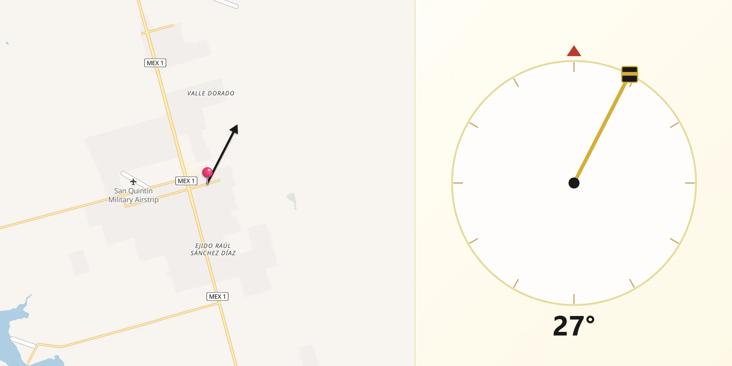 Dirección de la Qibla desde Lázaro Cárdenas