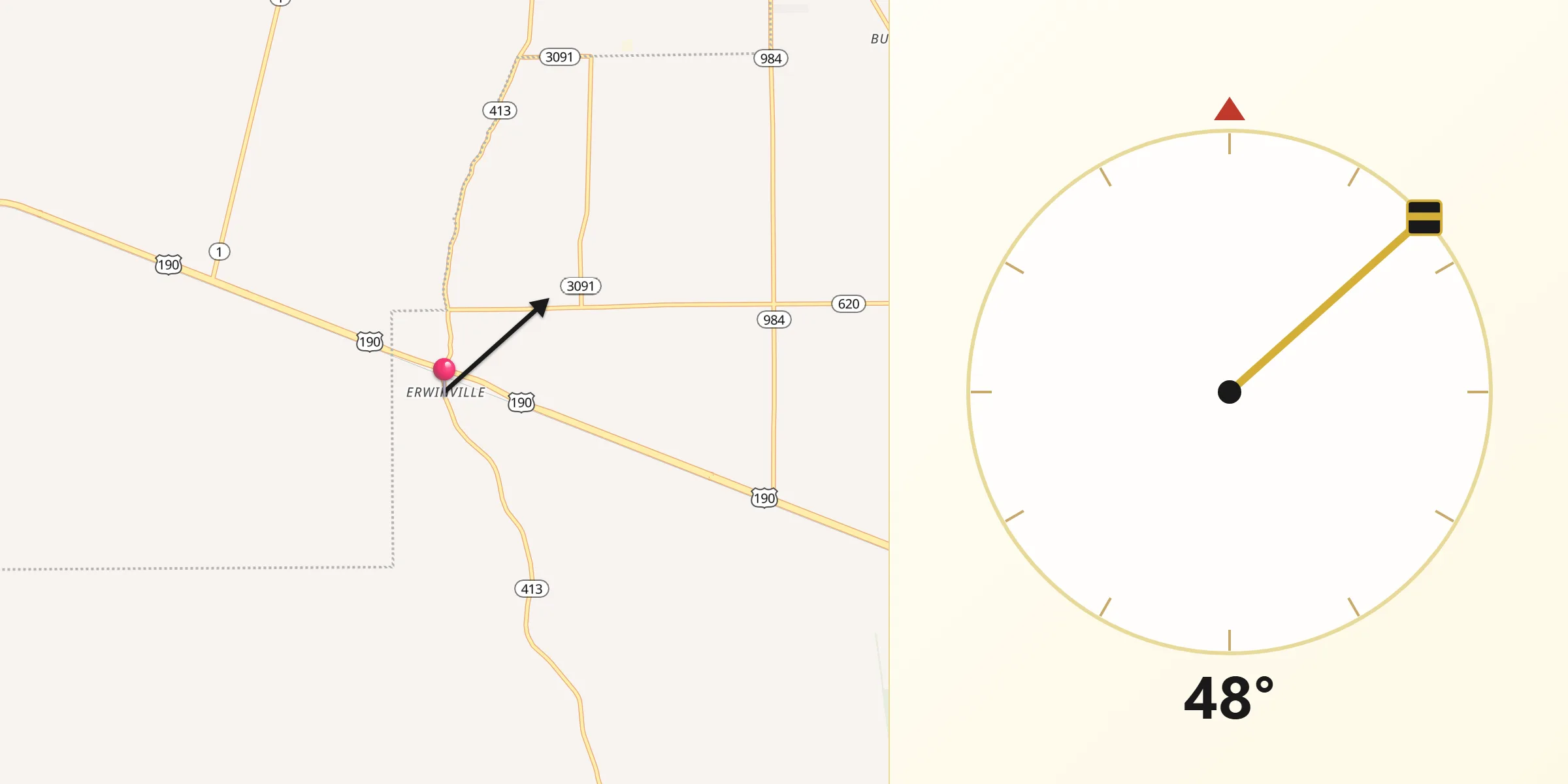 Qibla Direction from Erwinville