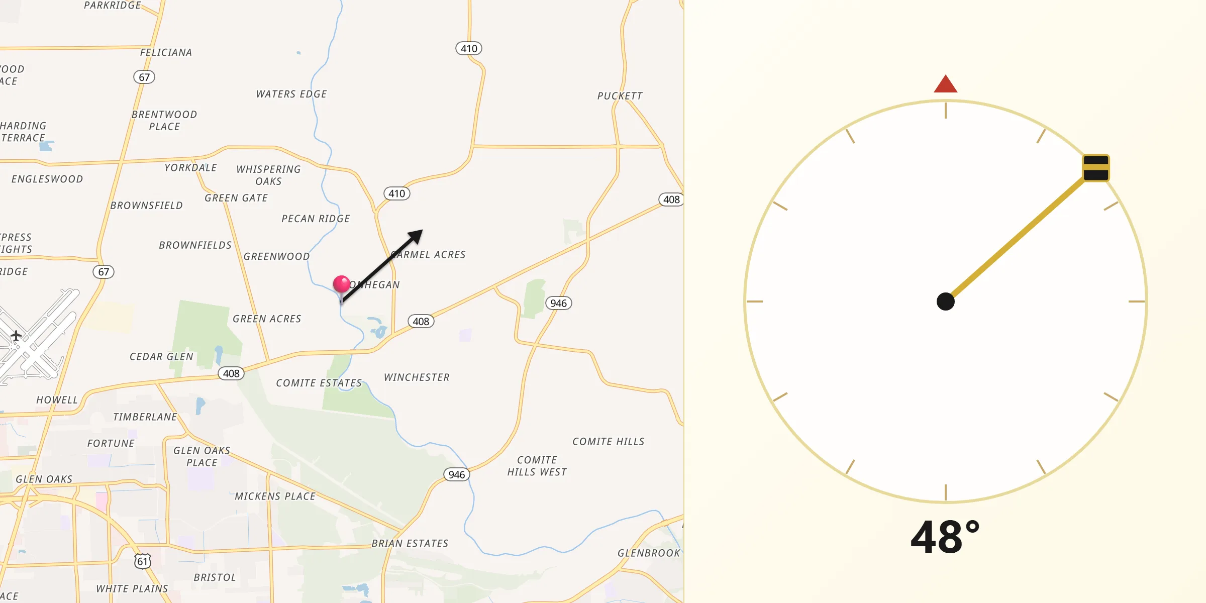 Qibla Direction from East Baton Rouge