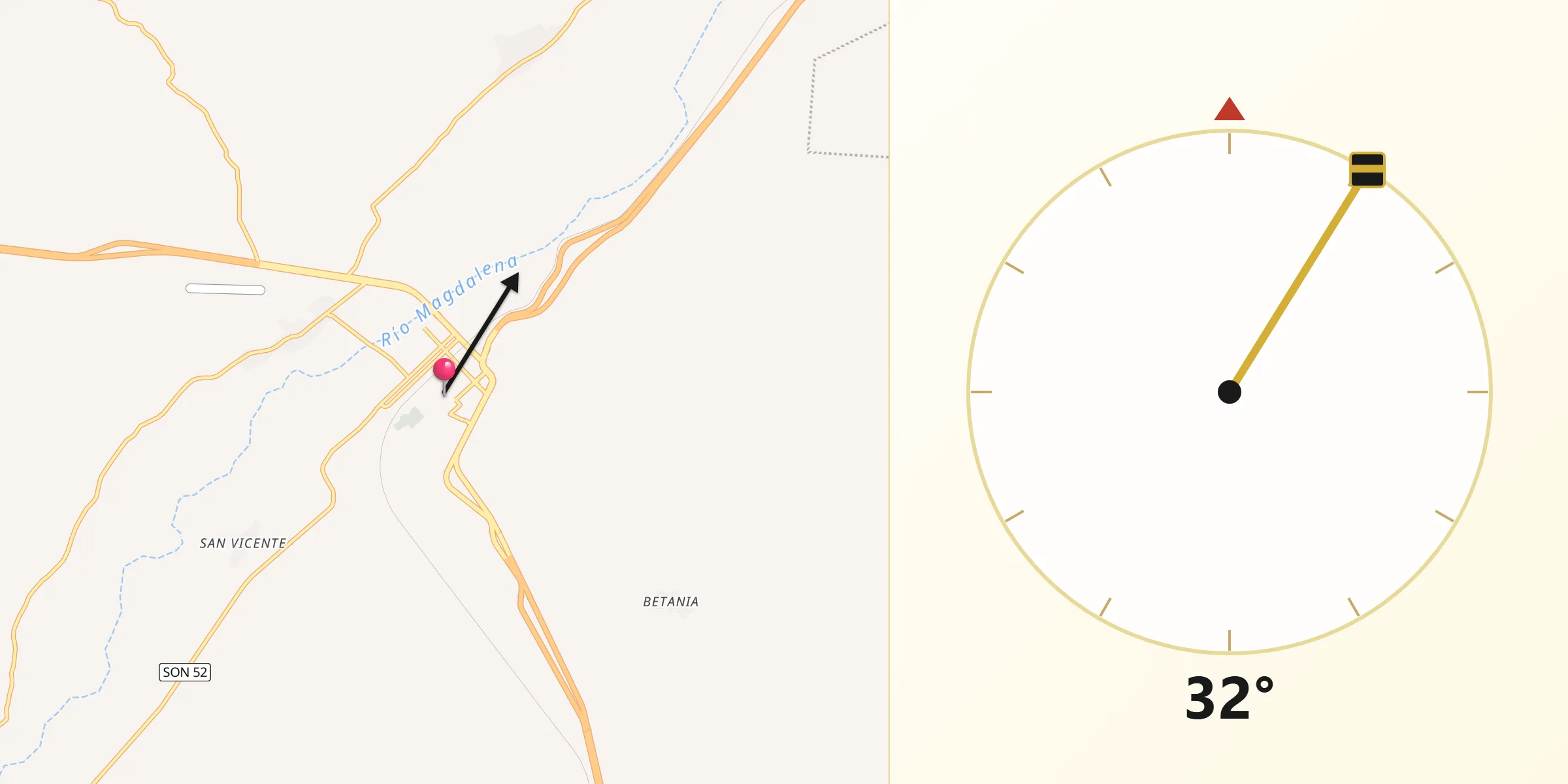 Dirección de la Qibla desde Santa Ana