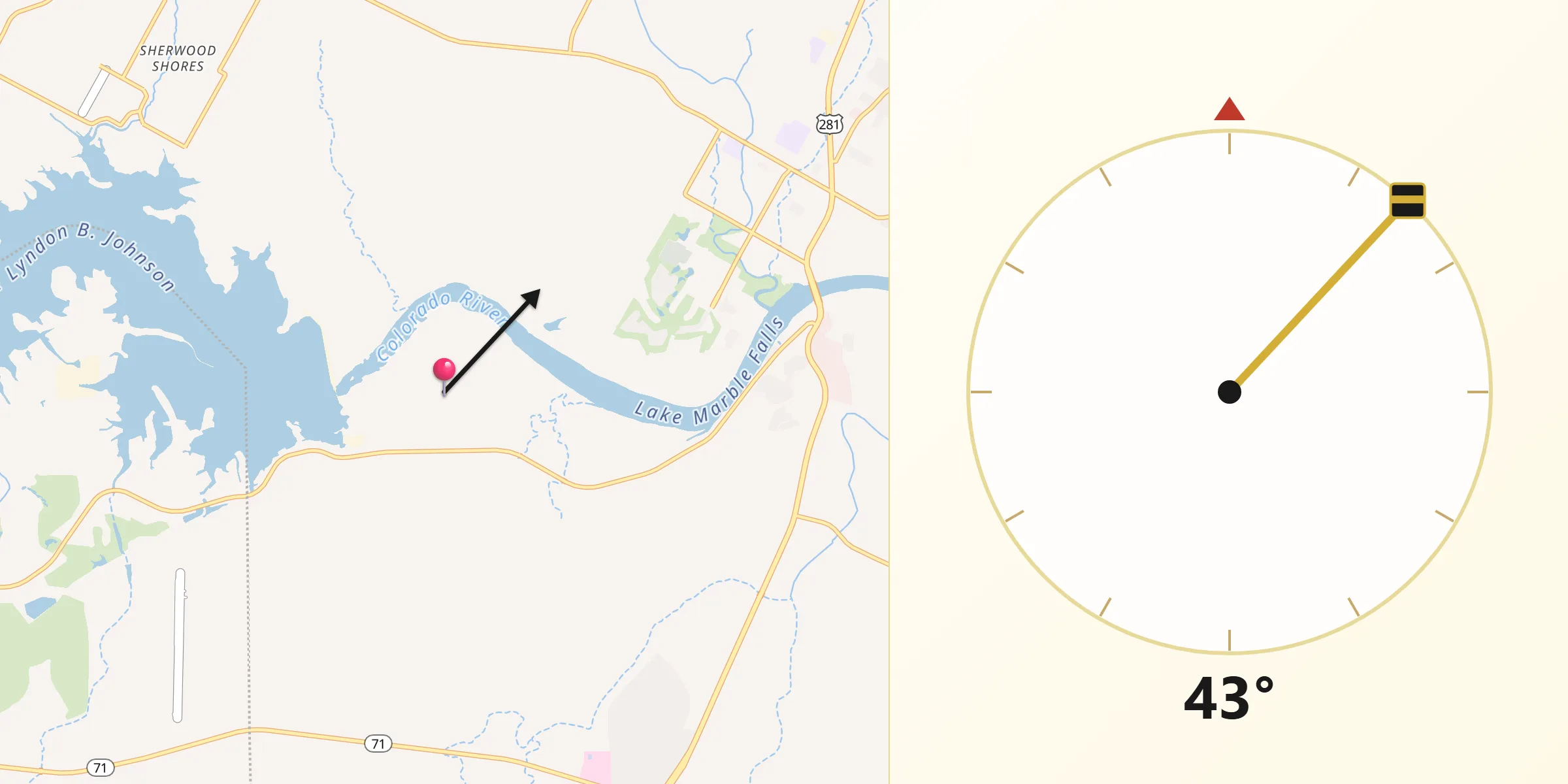 Qibla Direction from Cottonwood Shores