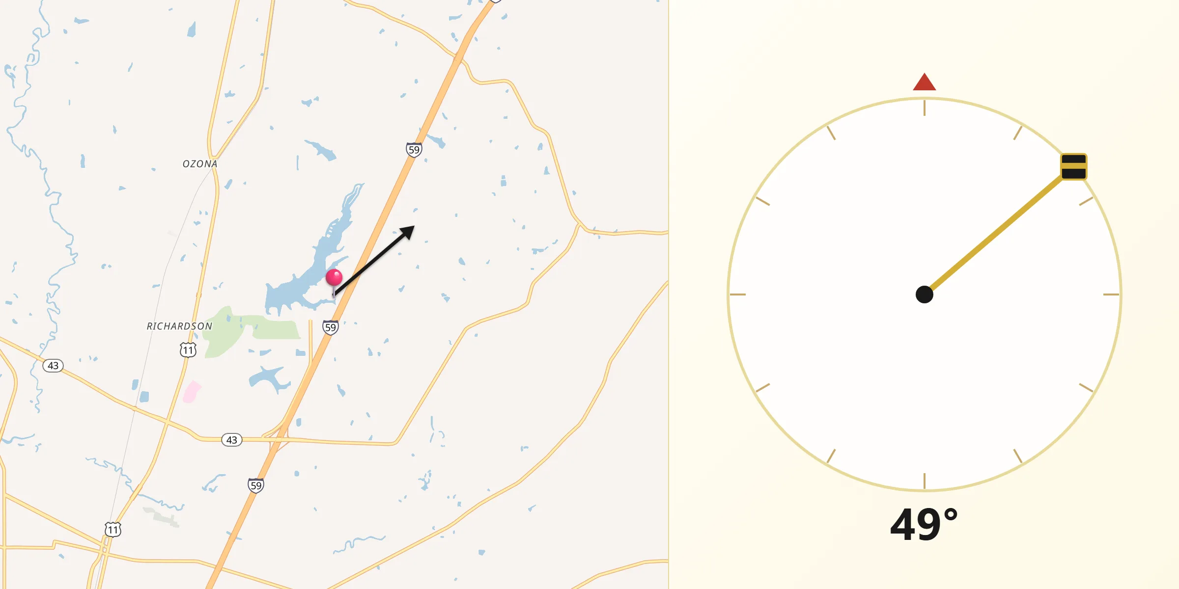 Qibla Direction from Hide-A-Way Lake