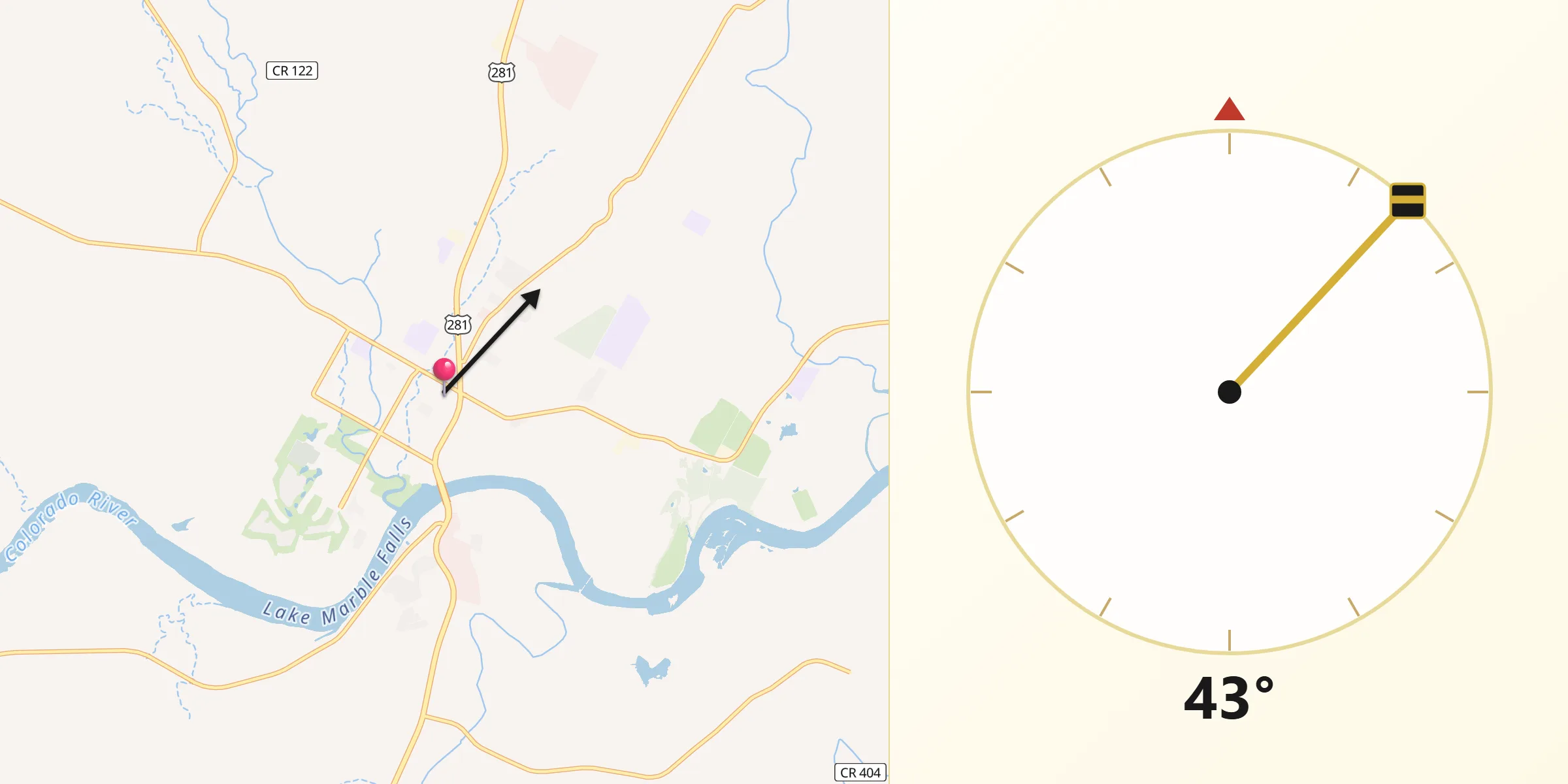 Qibla Direction from Marble Falls