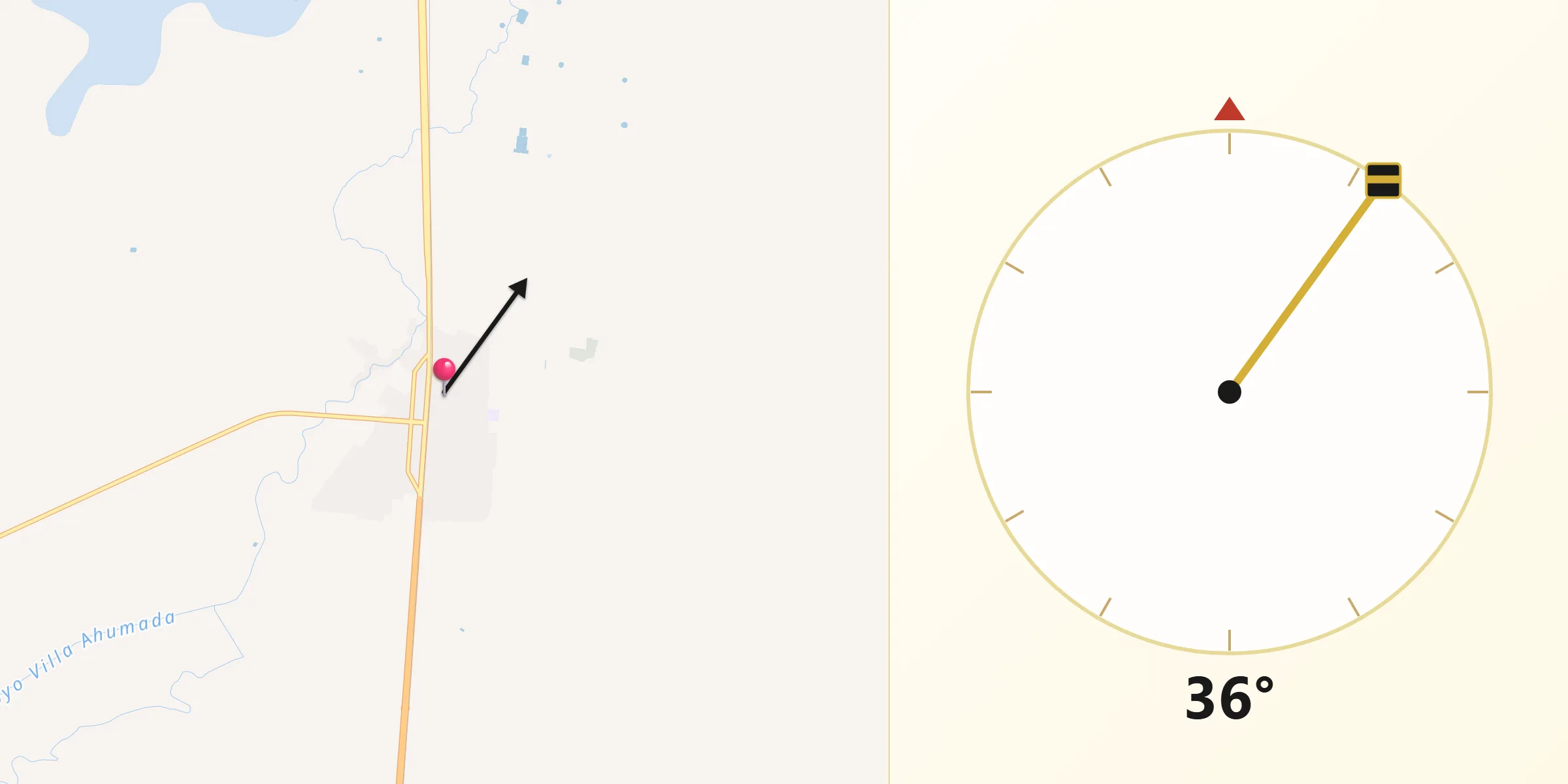 Dirección de la Qibla desde Miguel Ahumada