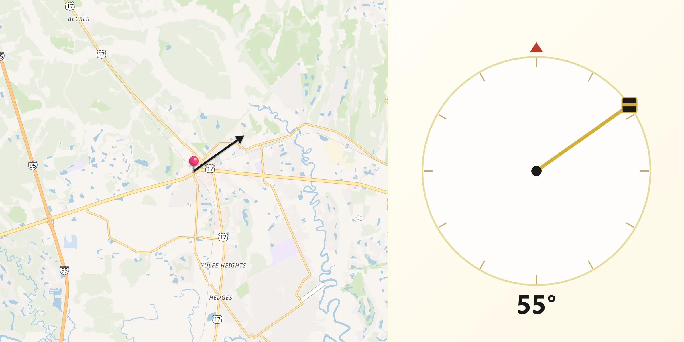 Qibla Direction from Yulee