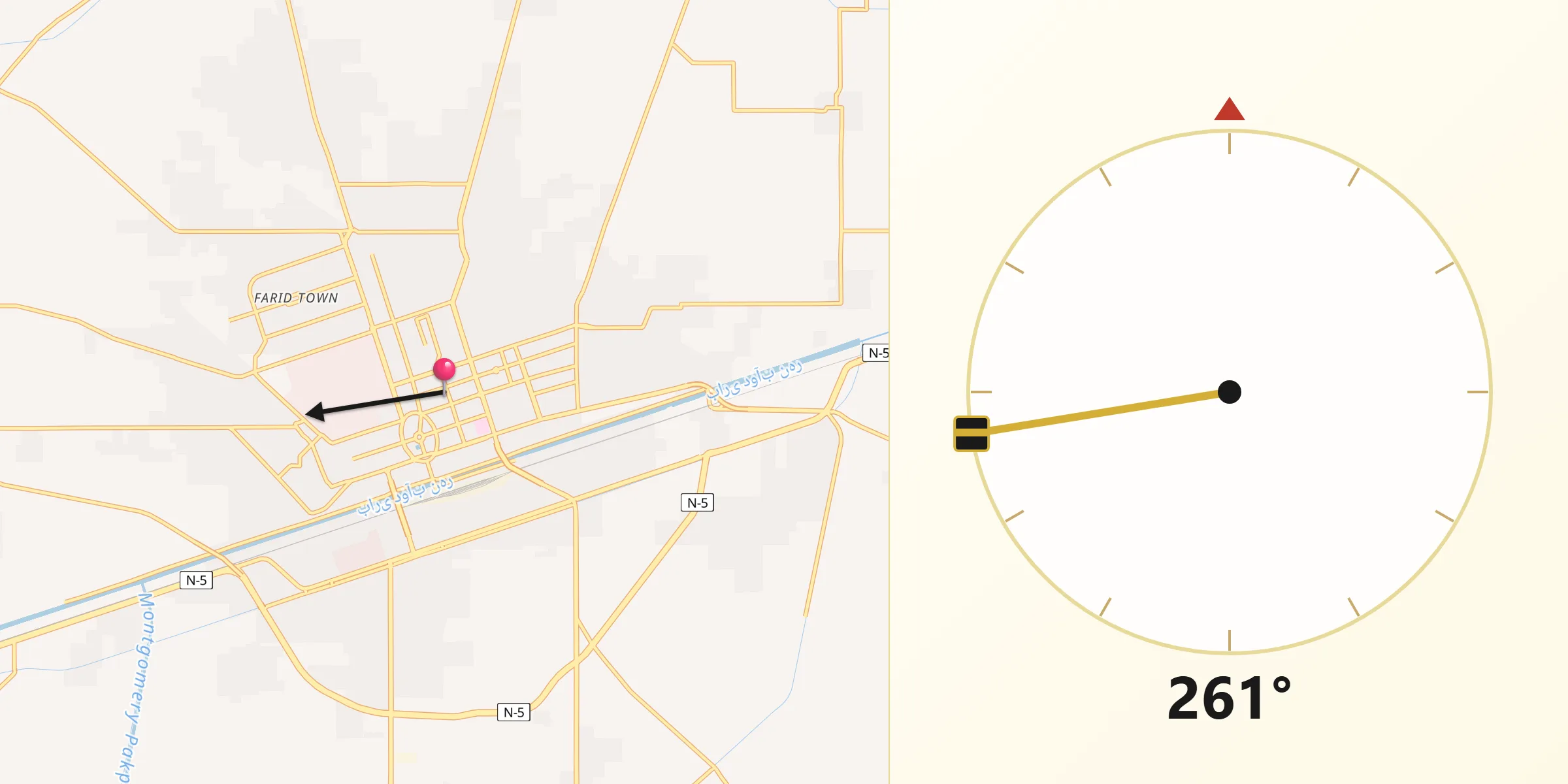Direction vers la Qibla depuis Sahiwal