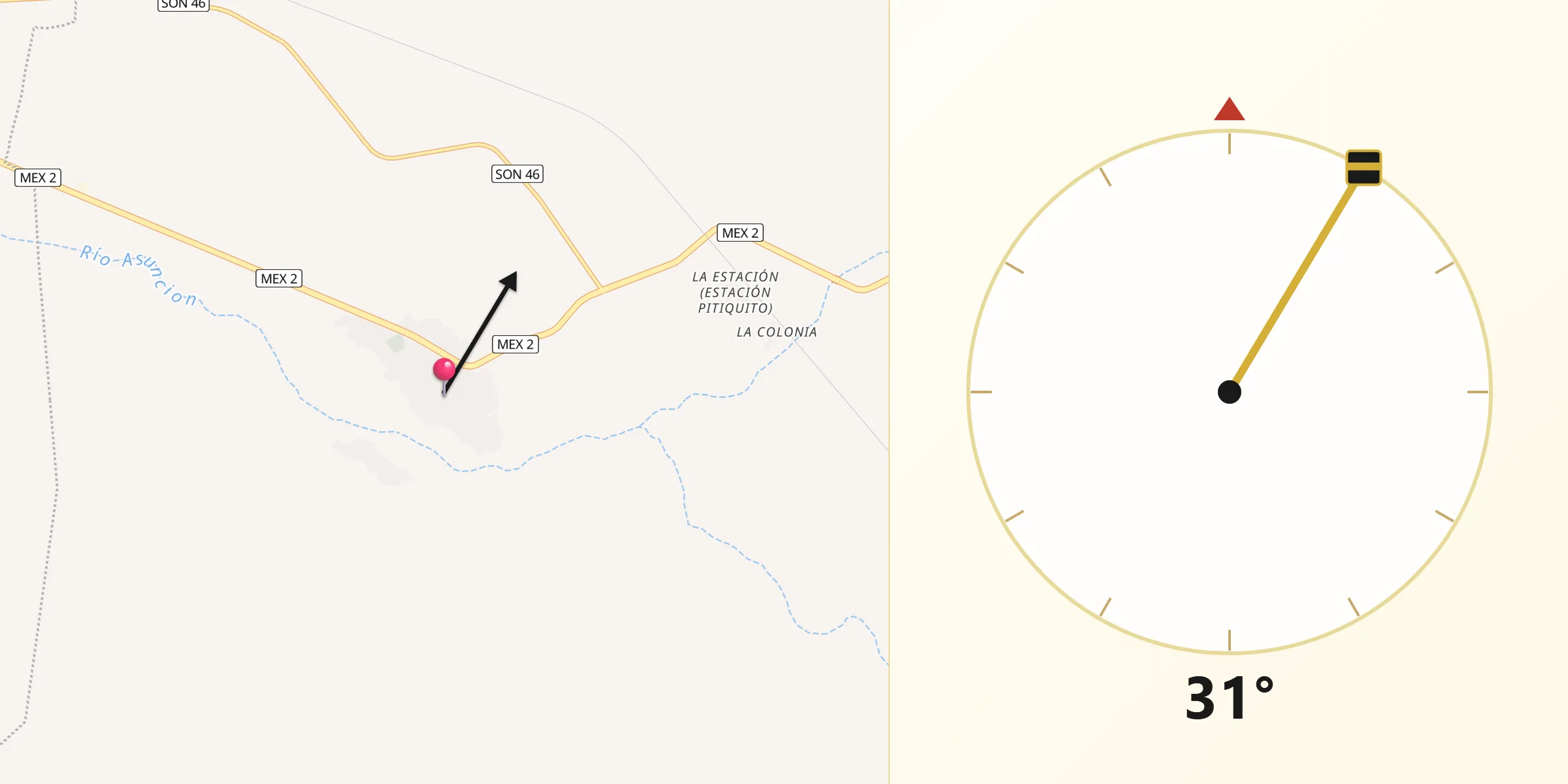 Dirección de la Qibla desde Pitiquito