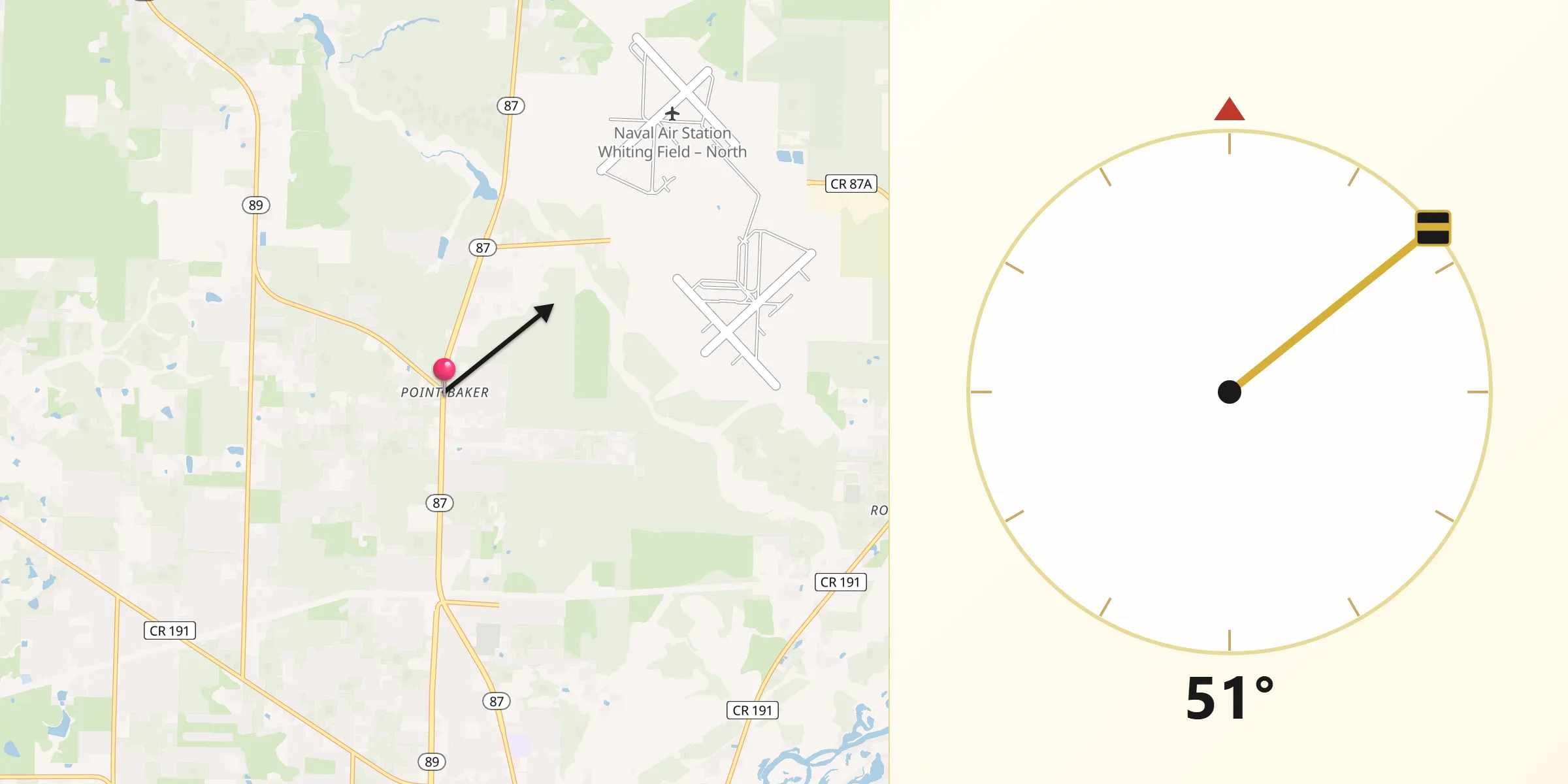 Qibla Direction from Point Baker