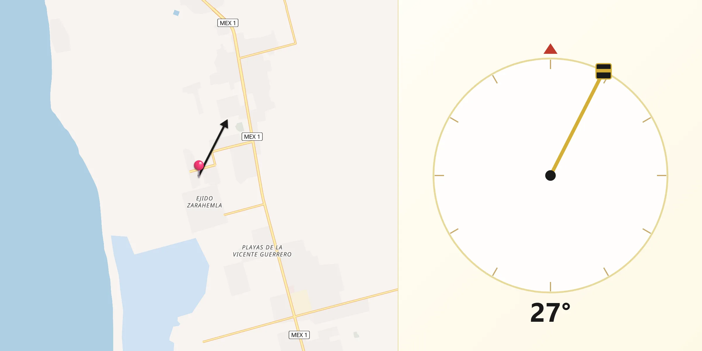 Dirección de la Qibla desde Colonia Lomas de San Ramón (Triquis)