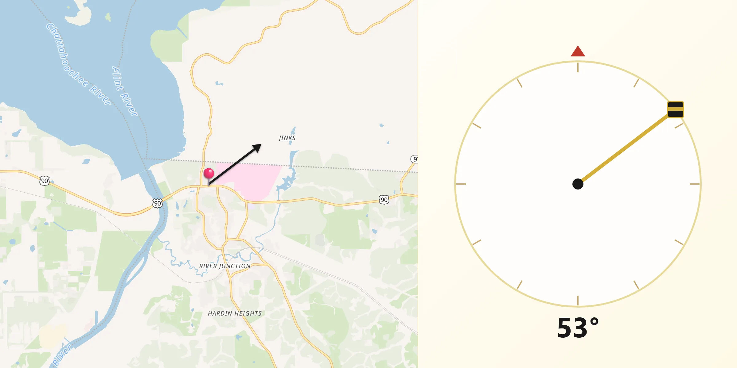 Qibla Direction from Chattahoochee