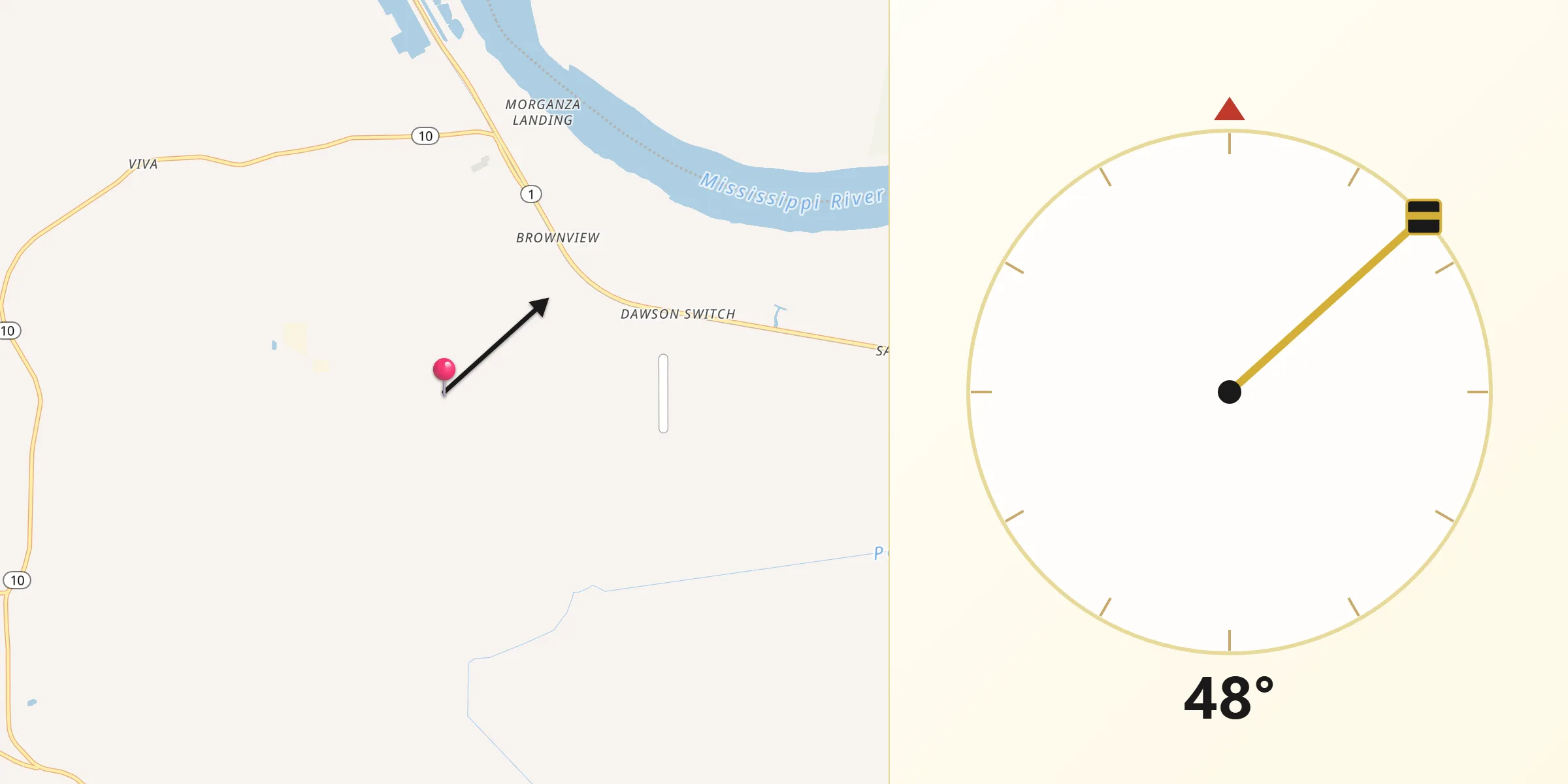 Qibla Direction from Pointe Coupee