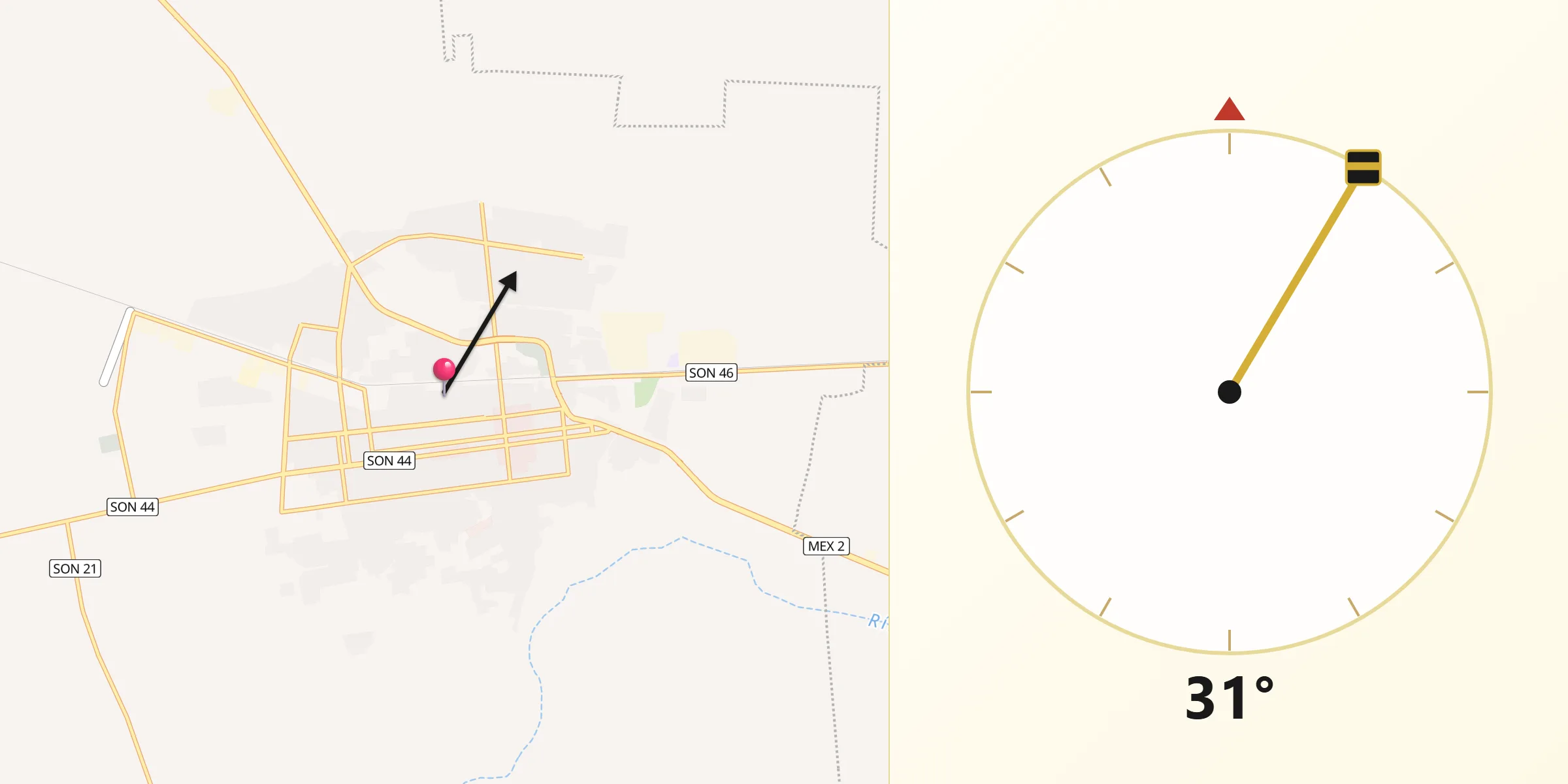 Dirección de la Qibla desde Caborca