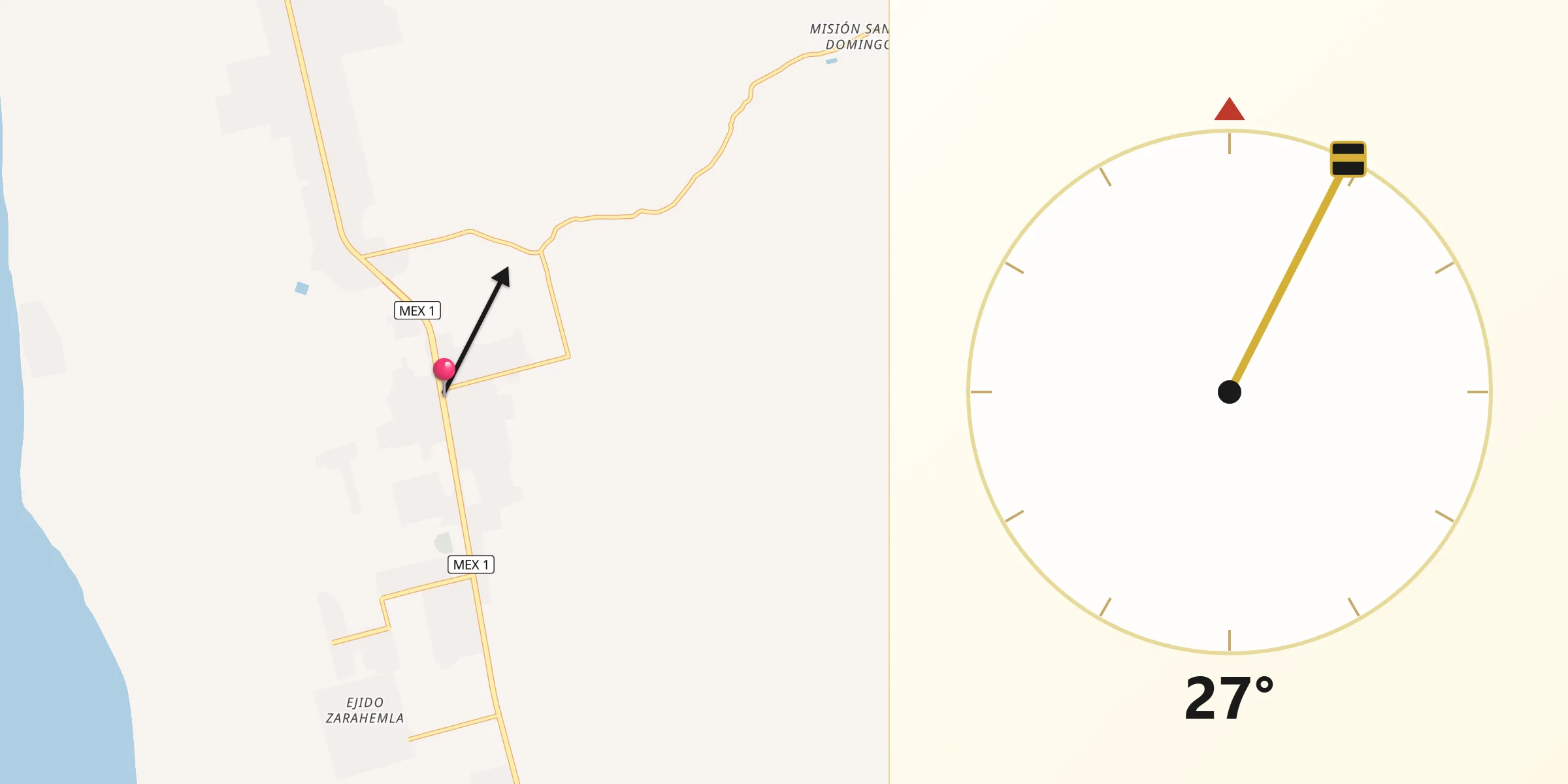 Dirección de la Qibla desde Vicente Guerrero