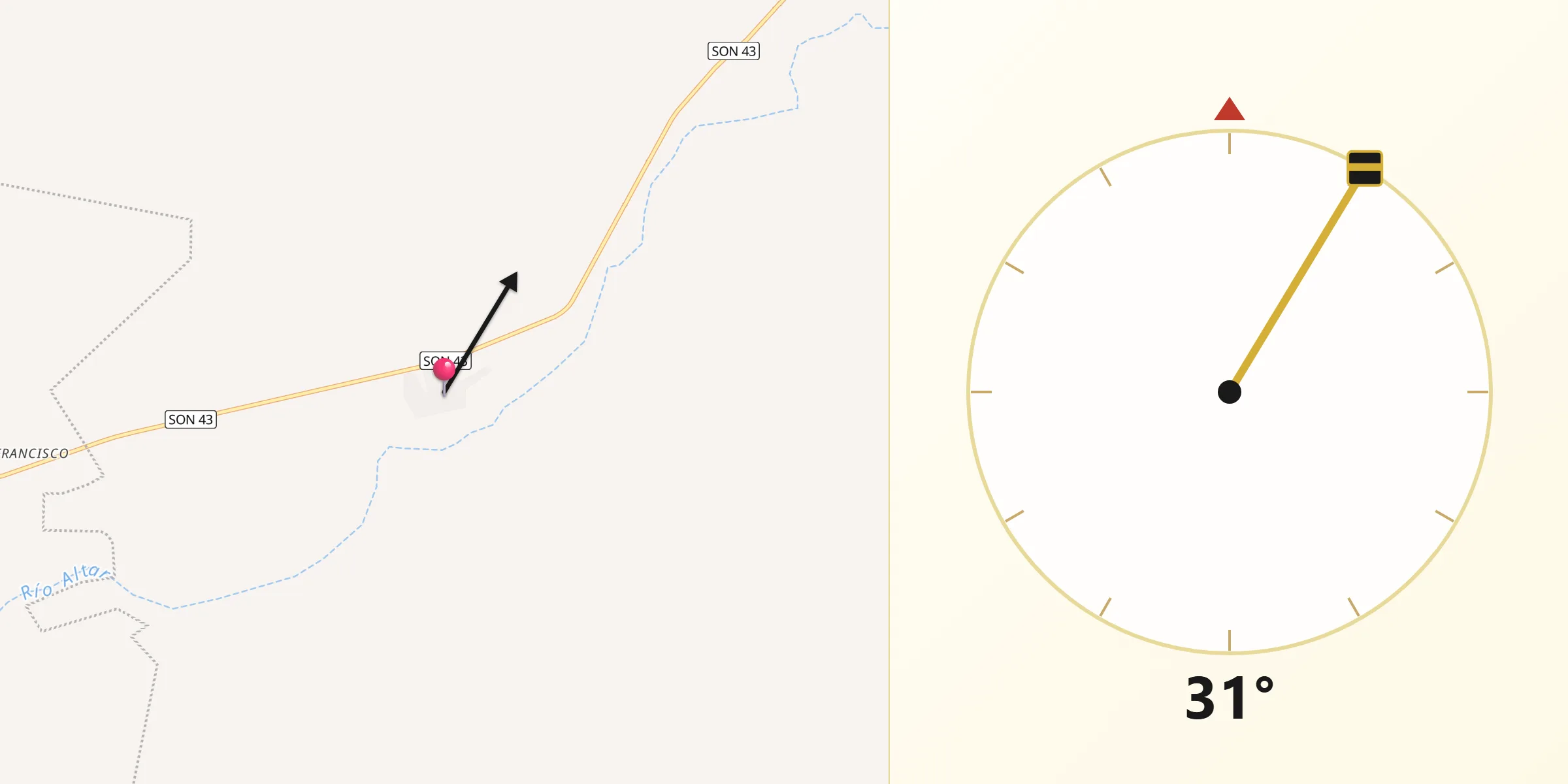 Dirección de la Qibla desde Oquitoa
