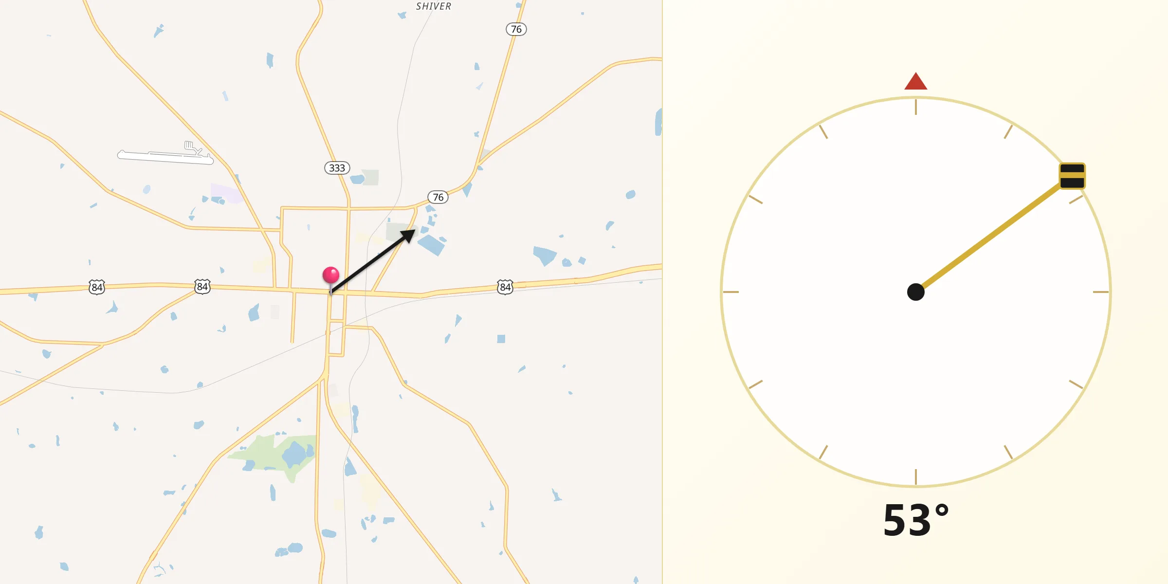 Qibla Direction from Quitman