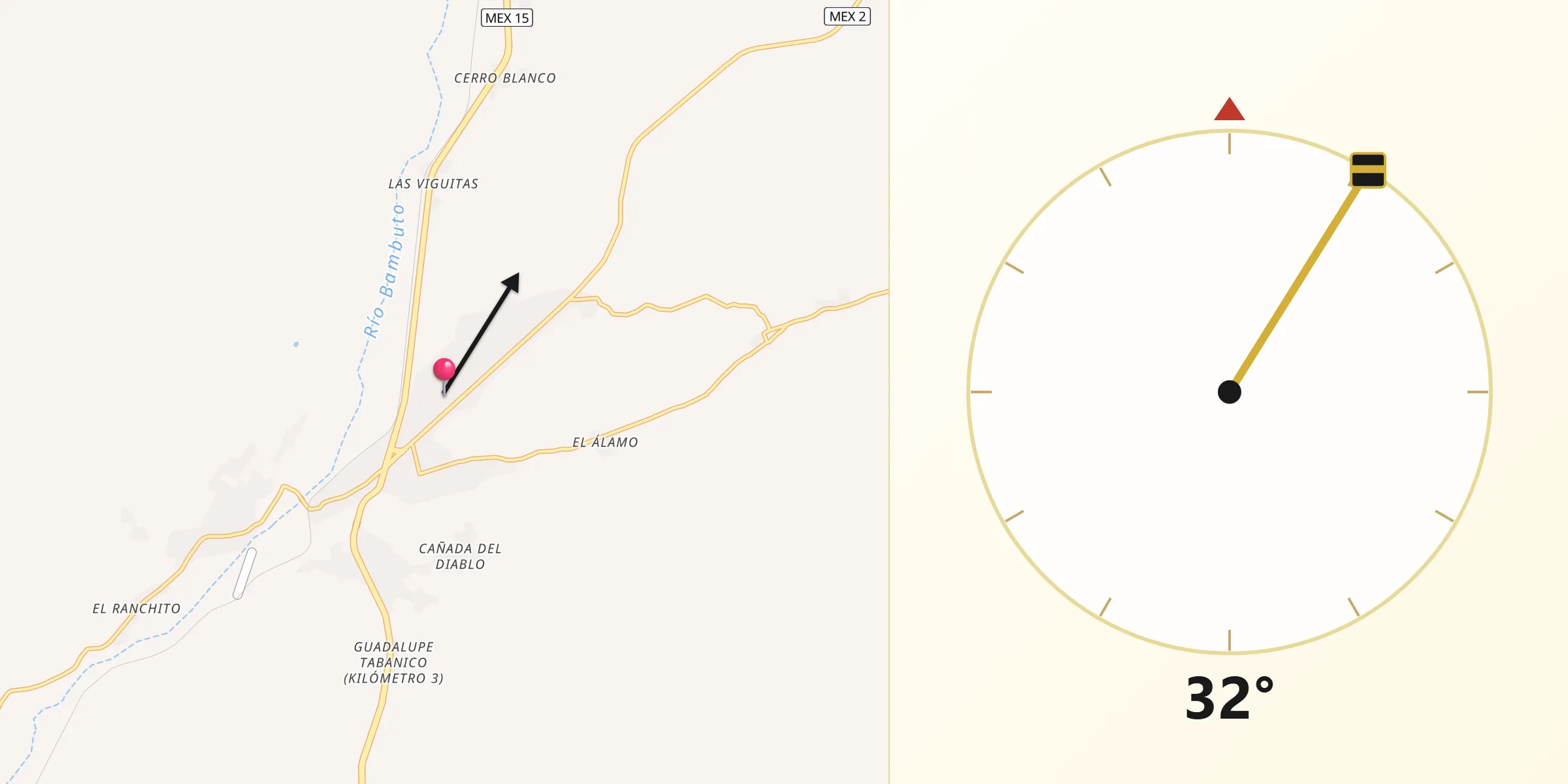 Dirección de la Qibla desde Imuris
