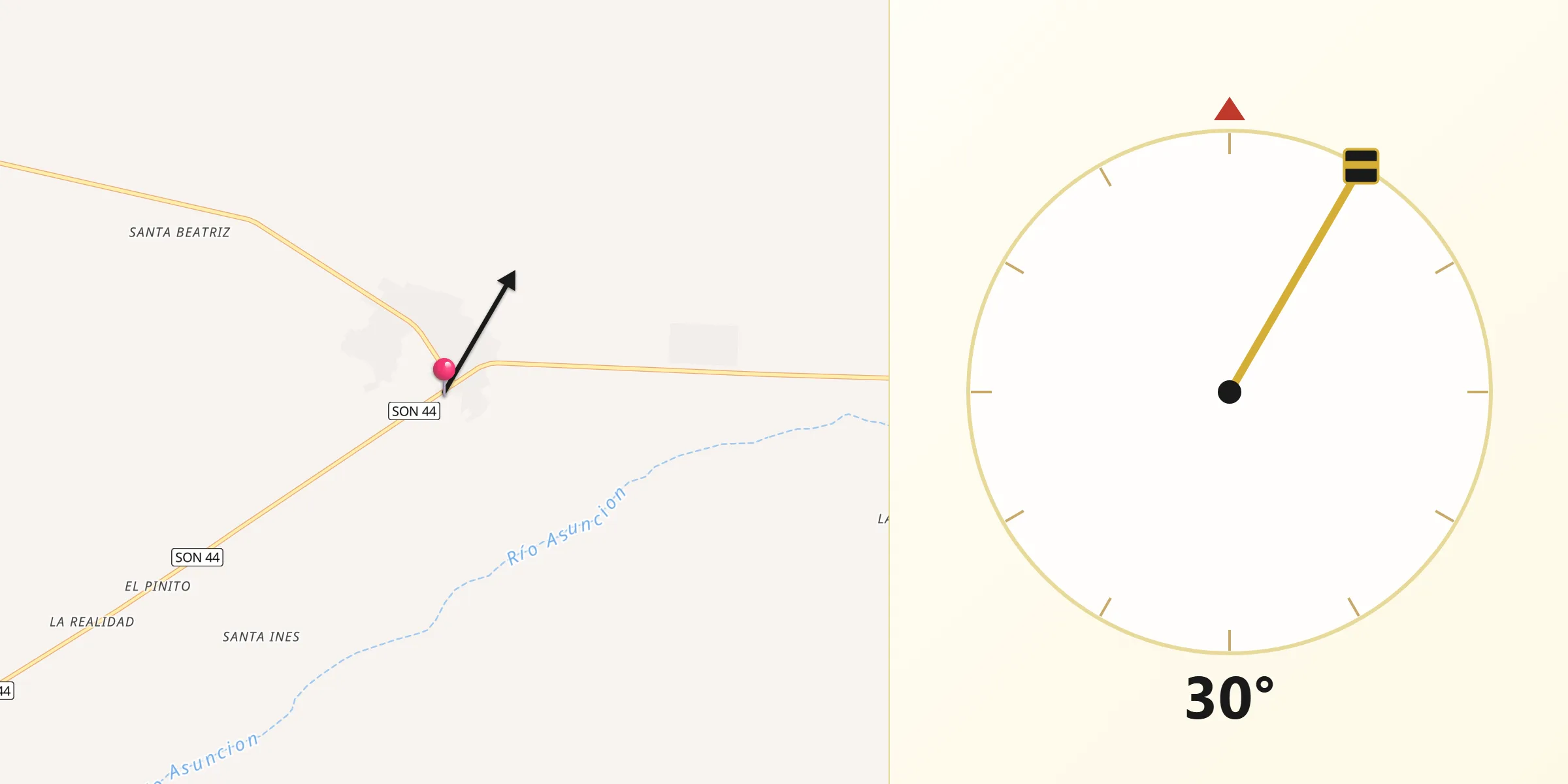 Dirección de la Qibla desde Plutarco Elías Calles (La Y Griega)