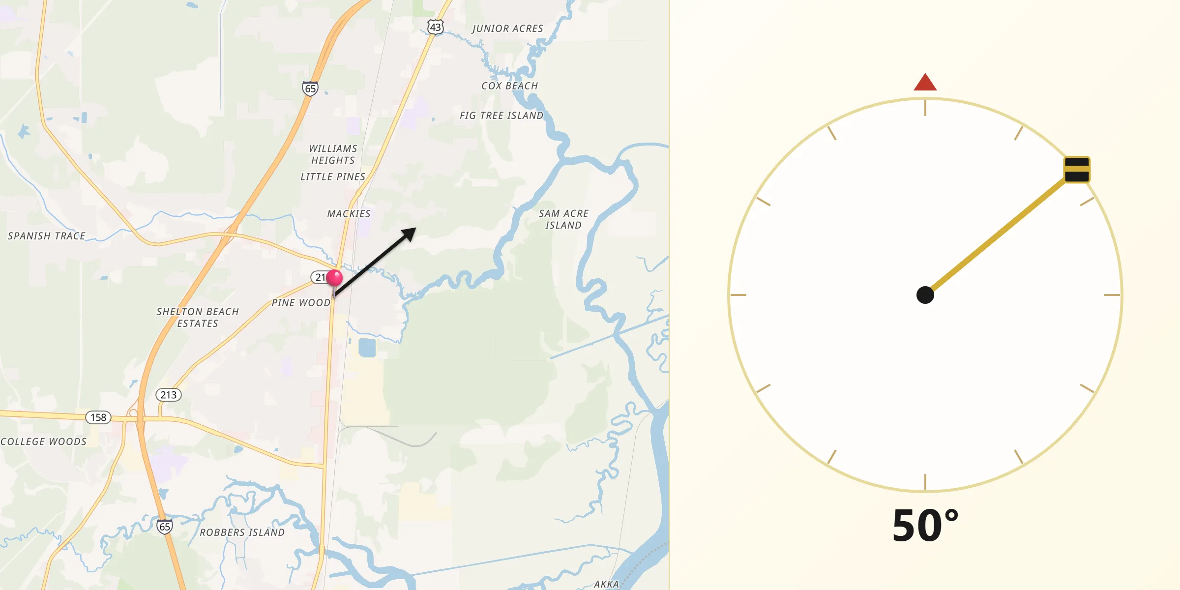 Qibla Direction from Saraland
