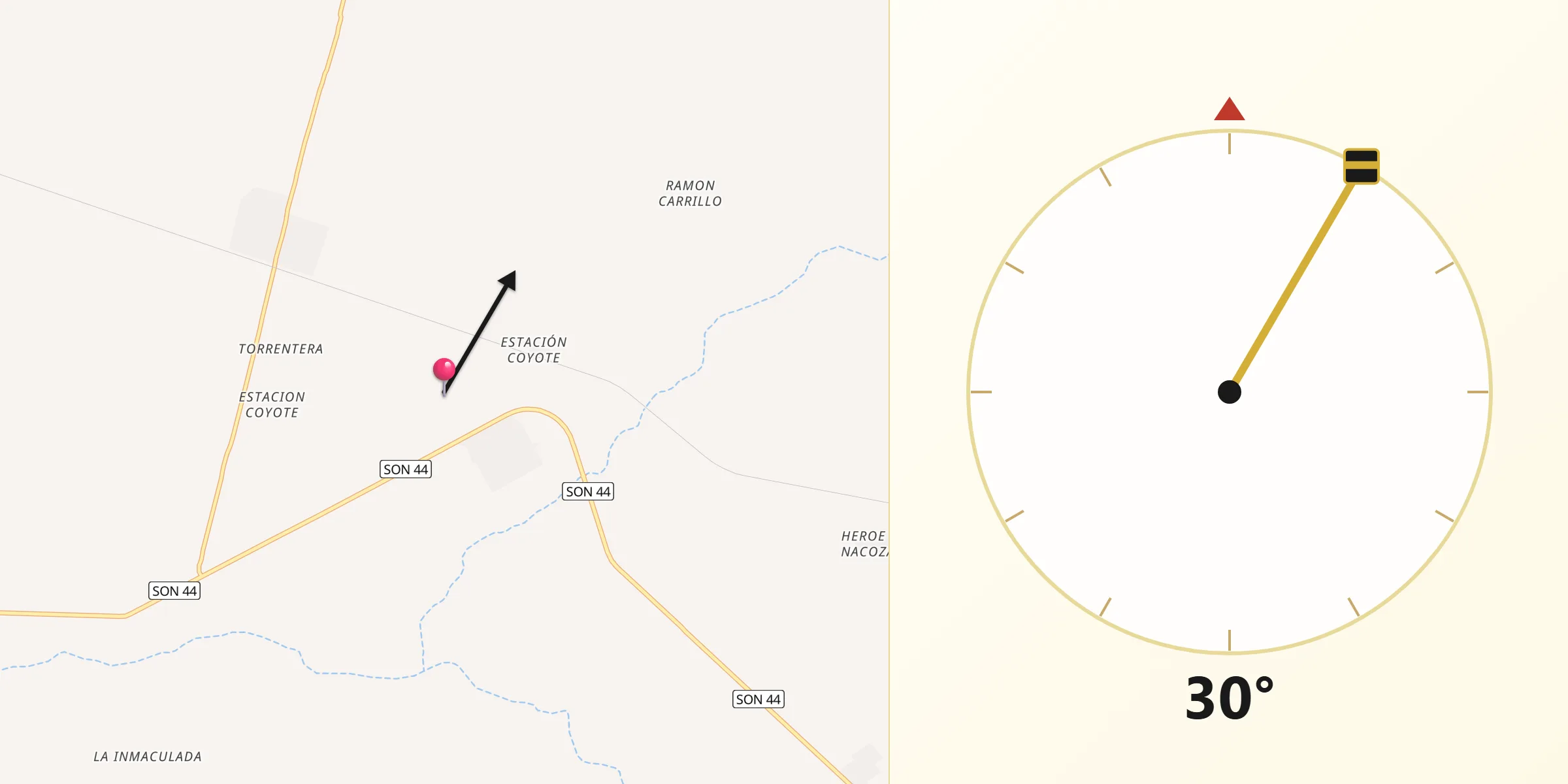 Dirección de la Qibla desde El Coyote