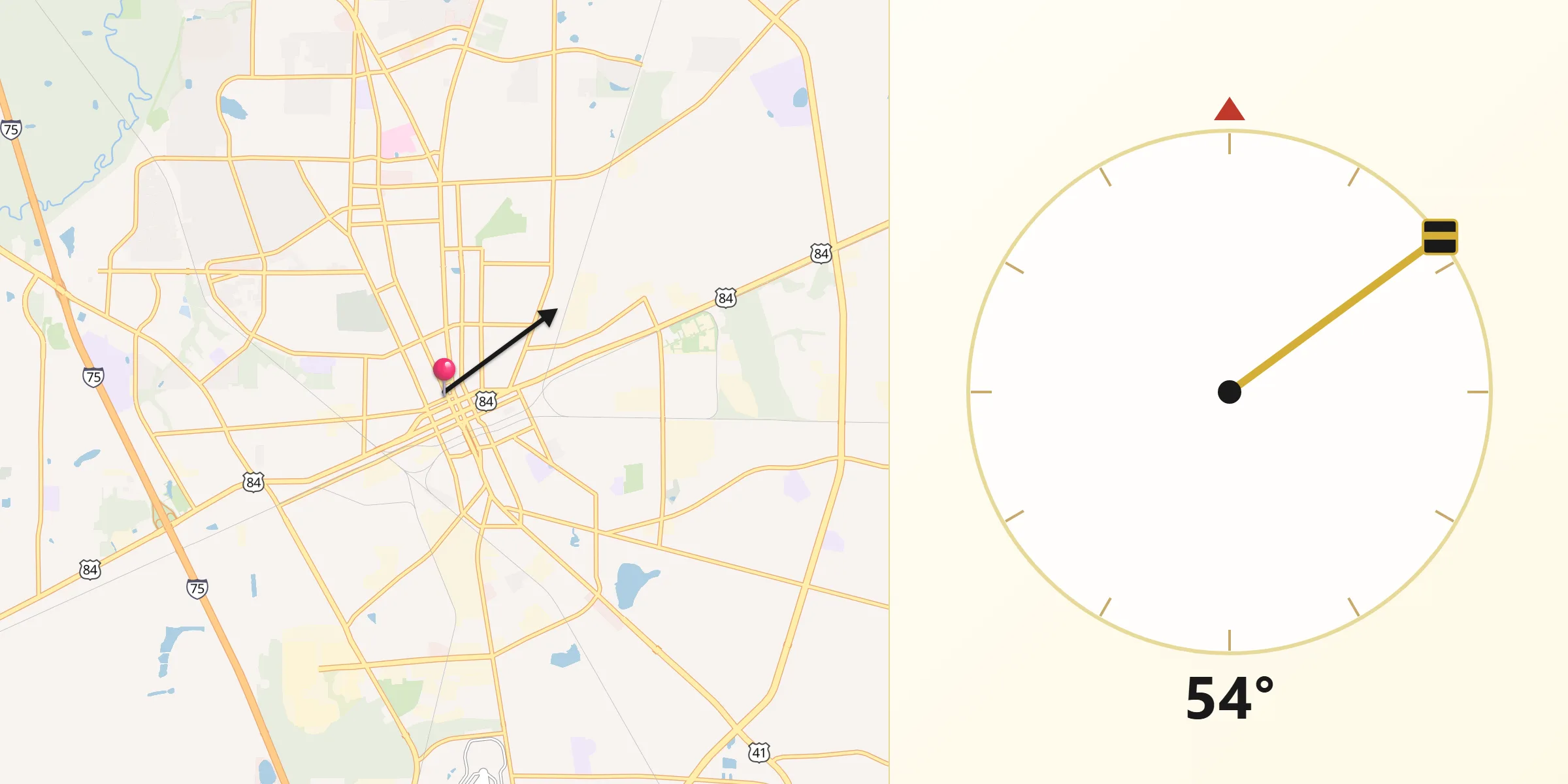 Qibla Direction from Valdosta