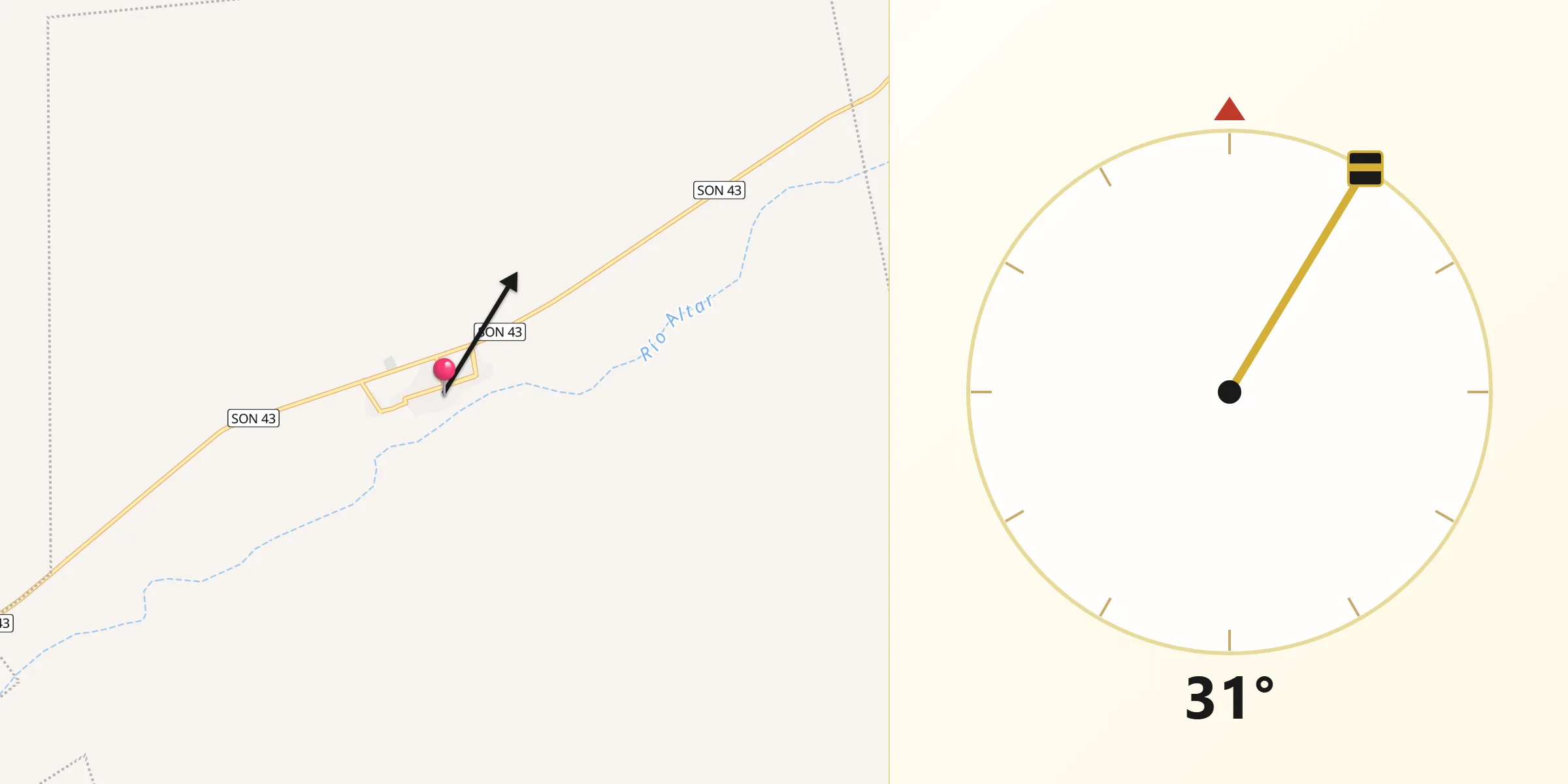 Dirección de la Qibla desde Atil