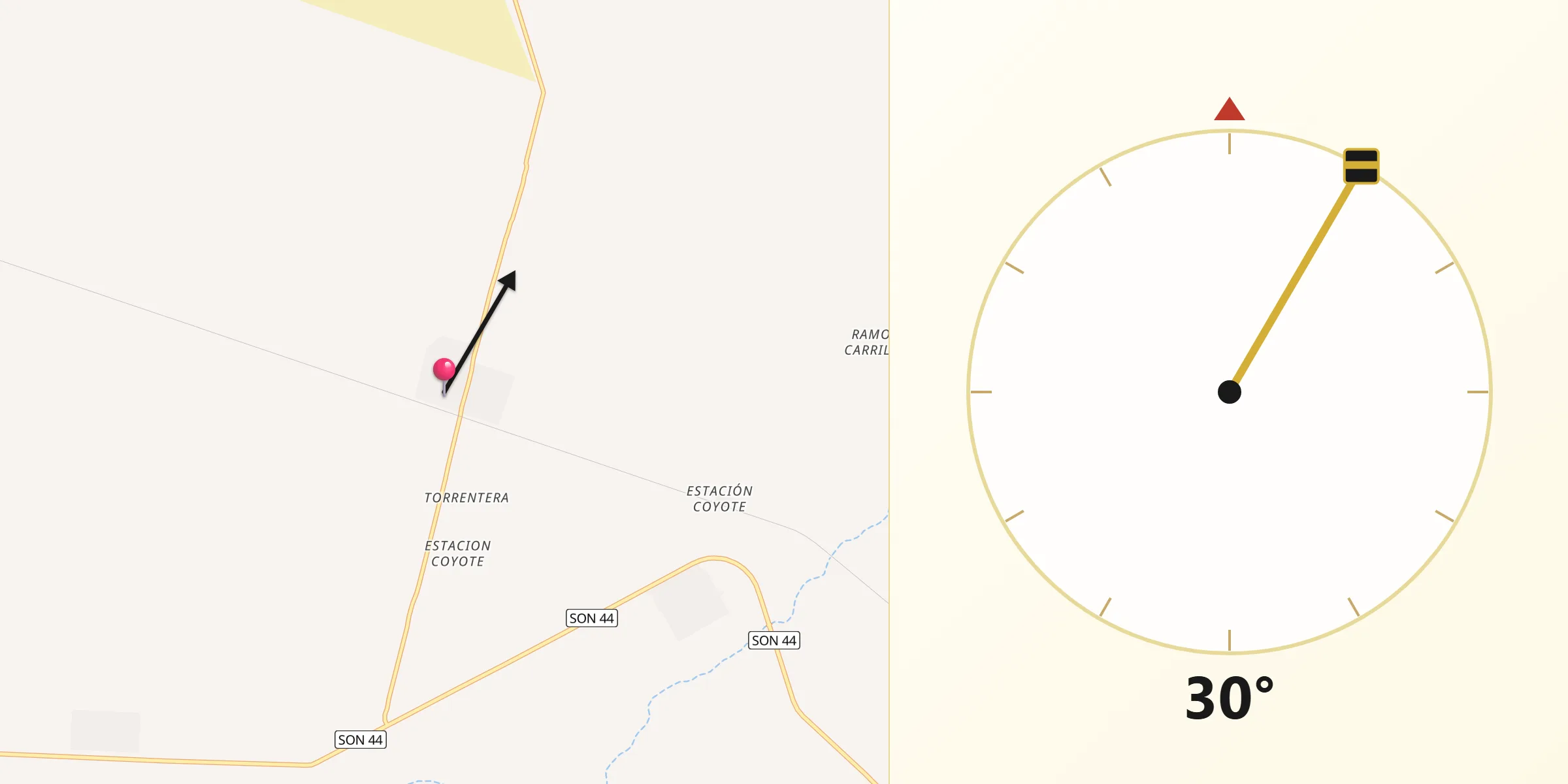 Dirección de la Qibla desde El Diamante (La Retranca)