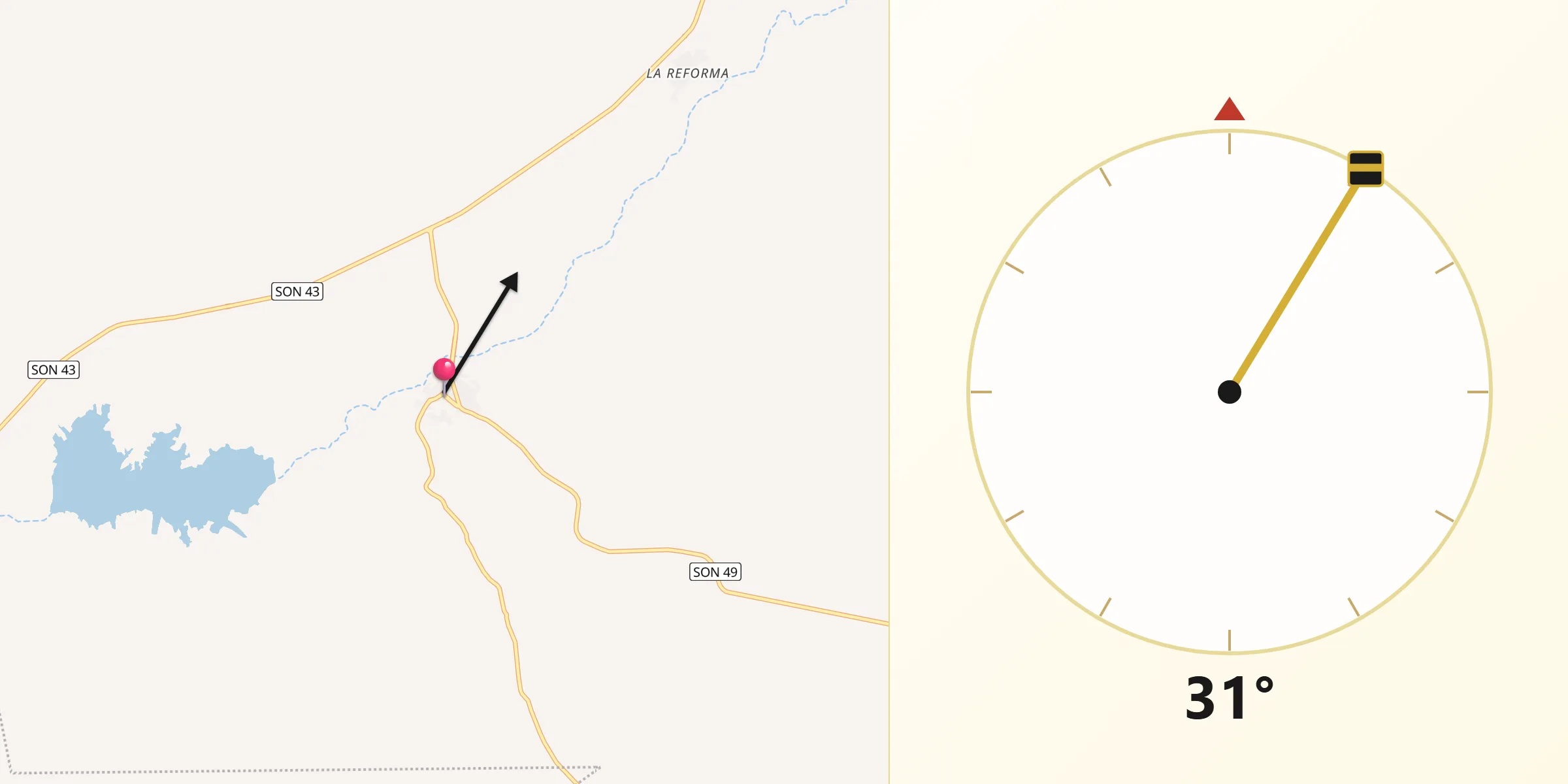 Dirección de la Qibla desde Tubutama