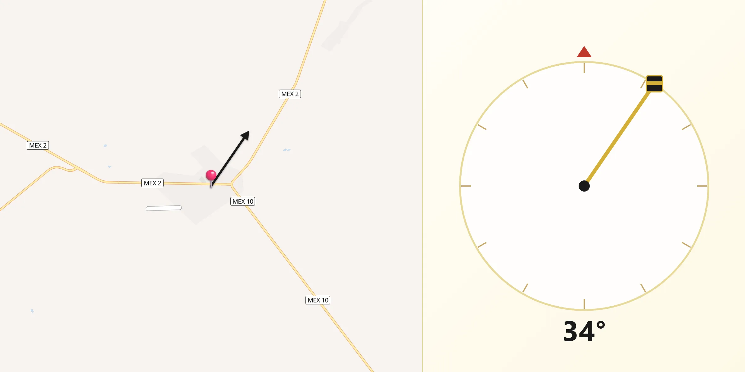 Dirección de la Qibla desde Janos