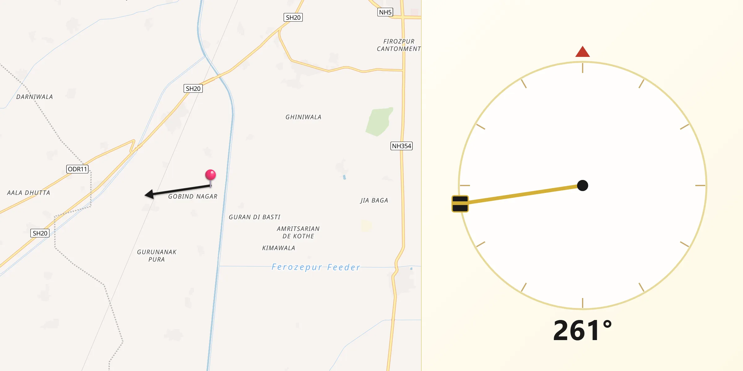Firozpur District থেকে কিবলার দিক
