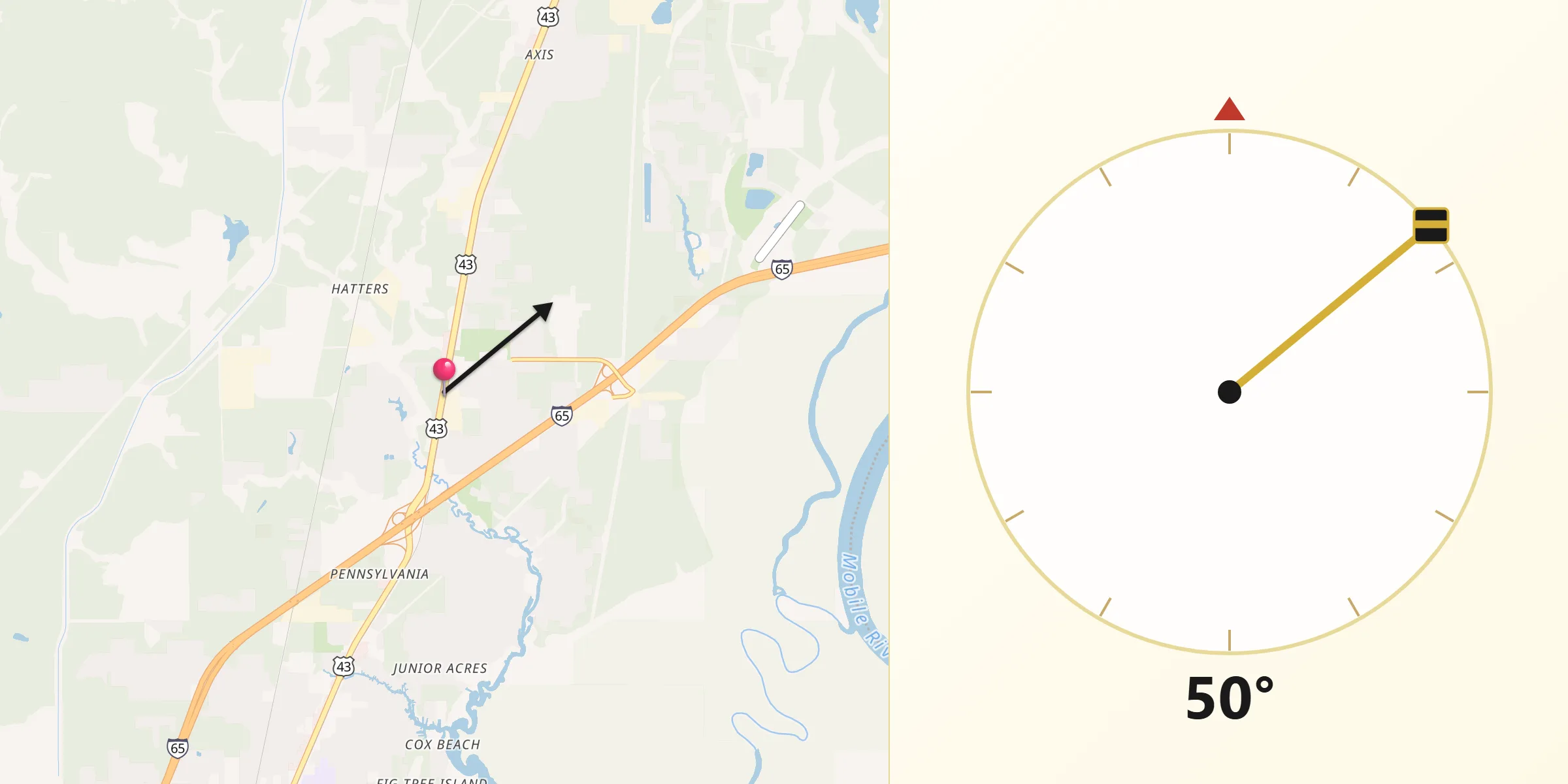 Qibla Direction from Creola
