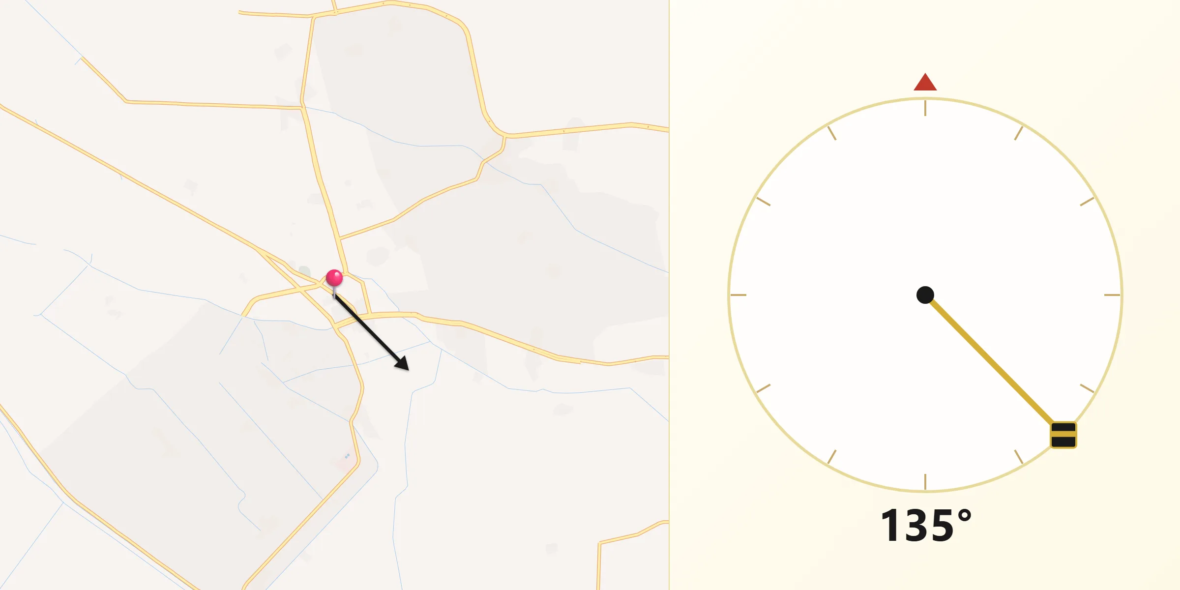 Direction vers la Qibla depuis Abū al Maţāmīr