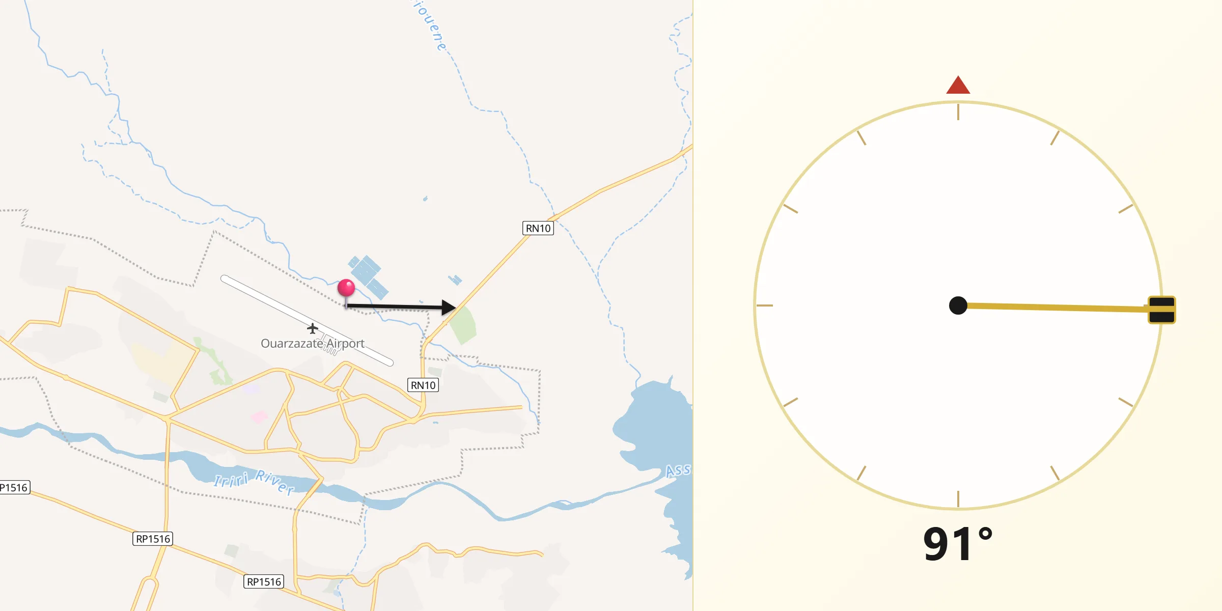Direction vers la Qibla depuis Ouarzazate