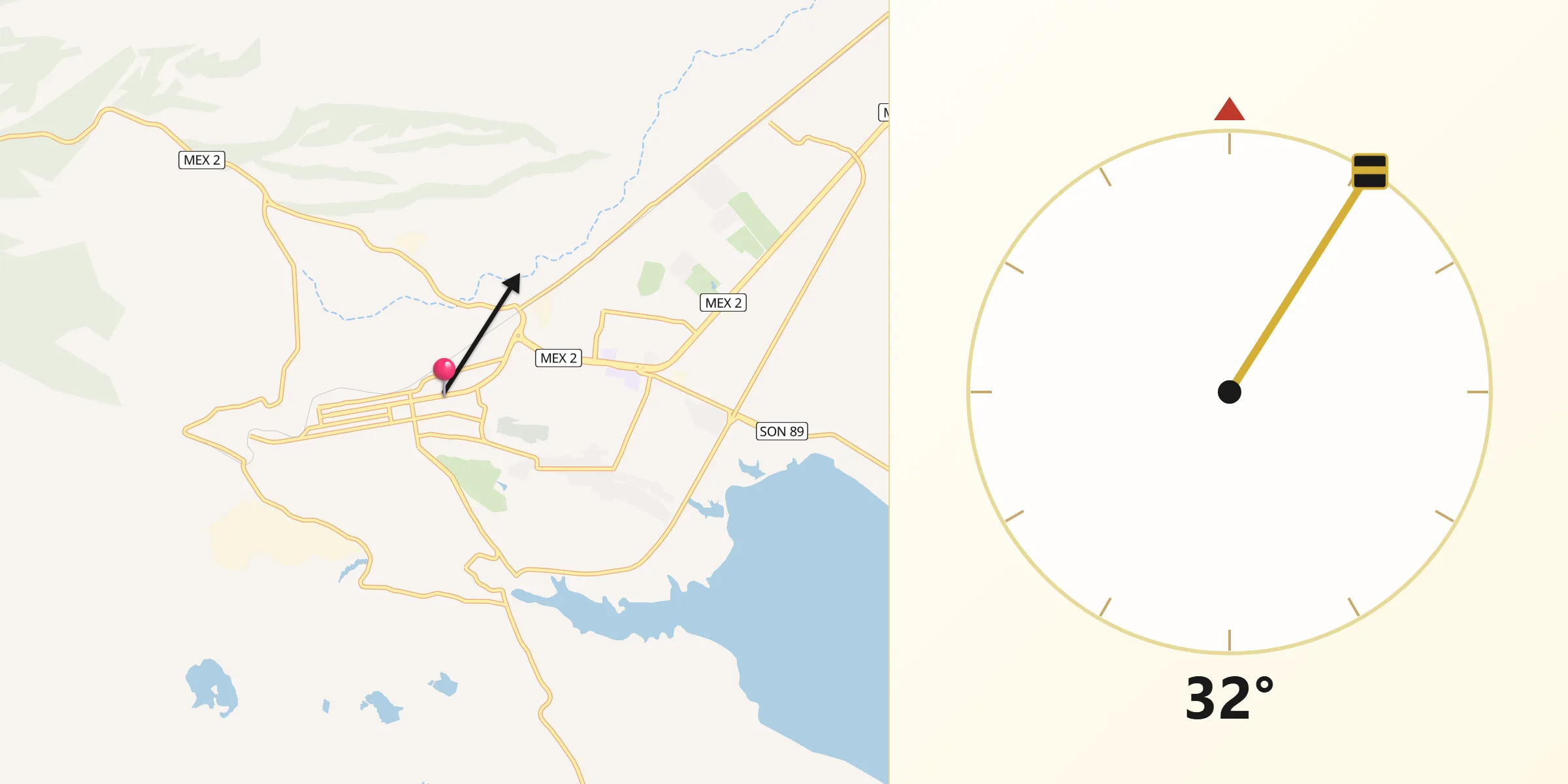 Dirección de la Qibla desde Cananea