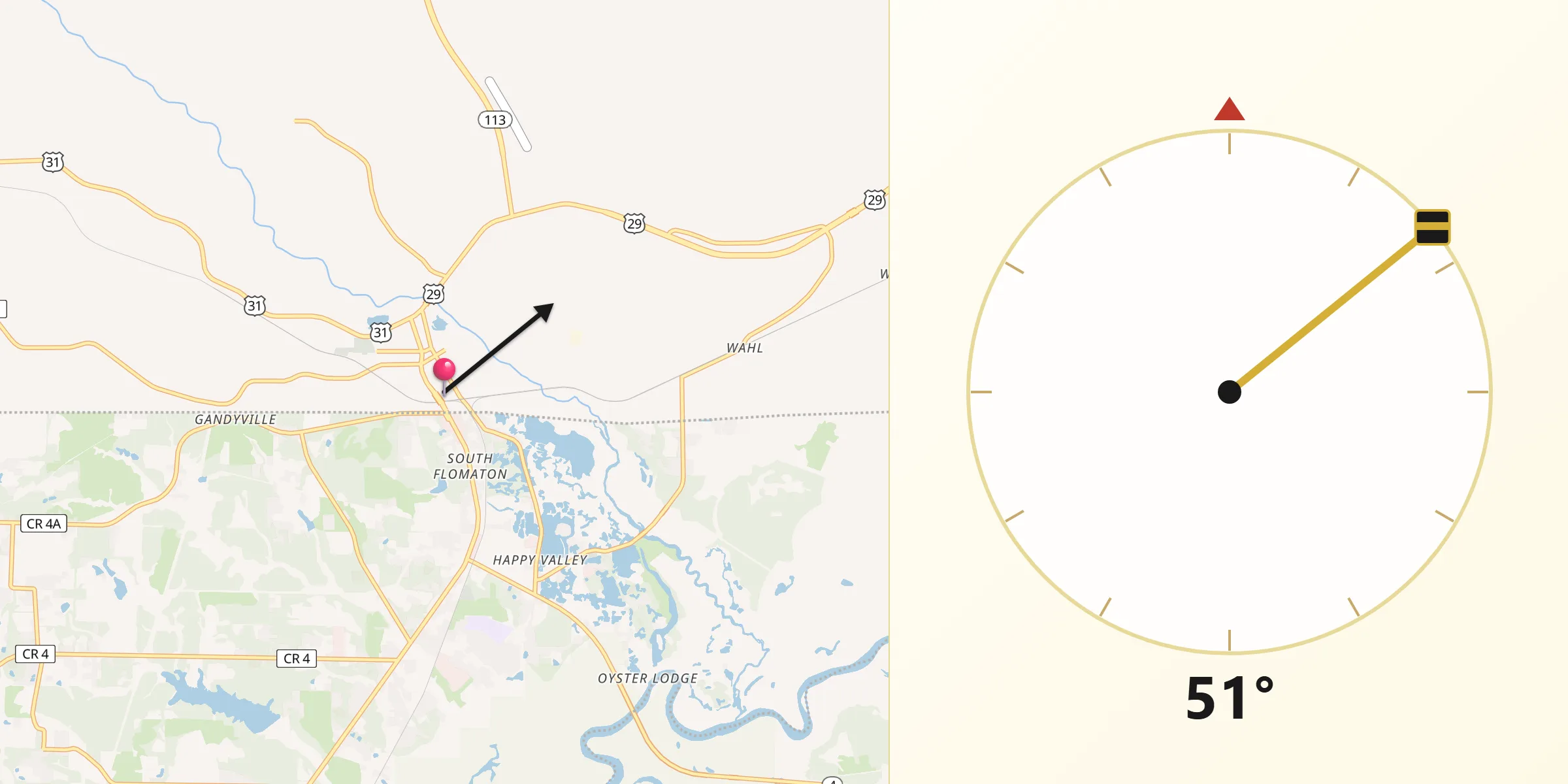 Qibla Direction from Flomaton