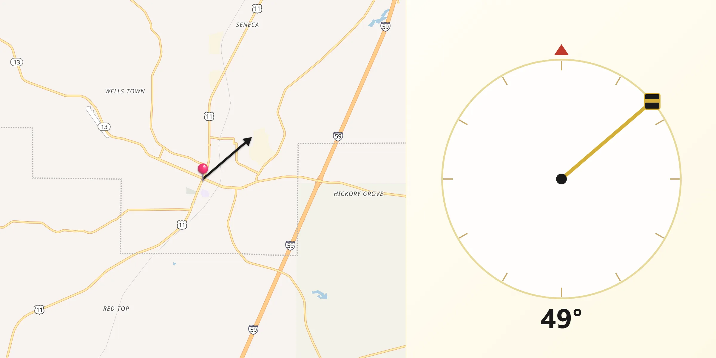 Qibla Direction from Lumberton