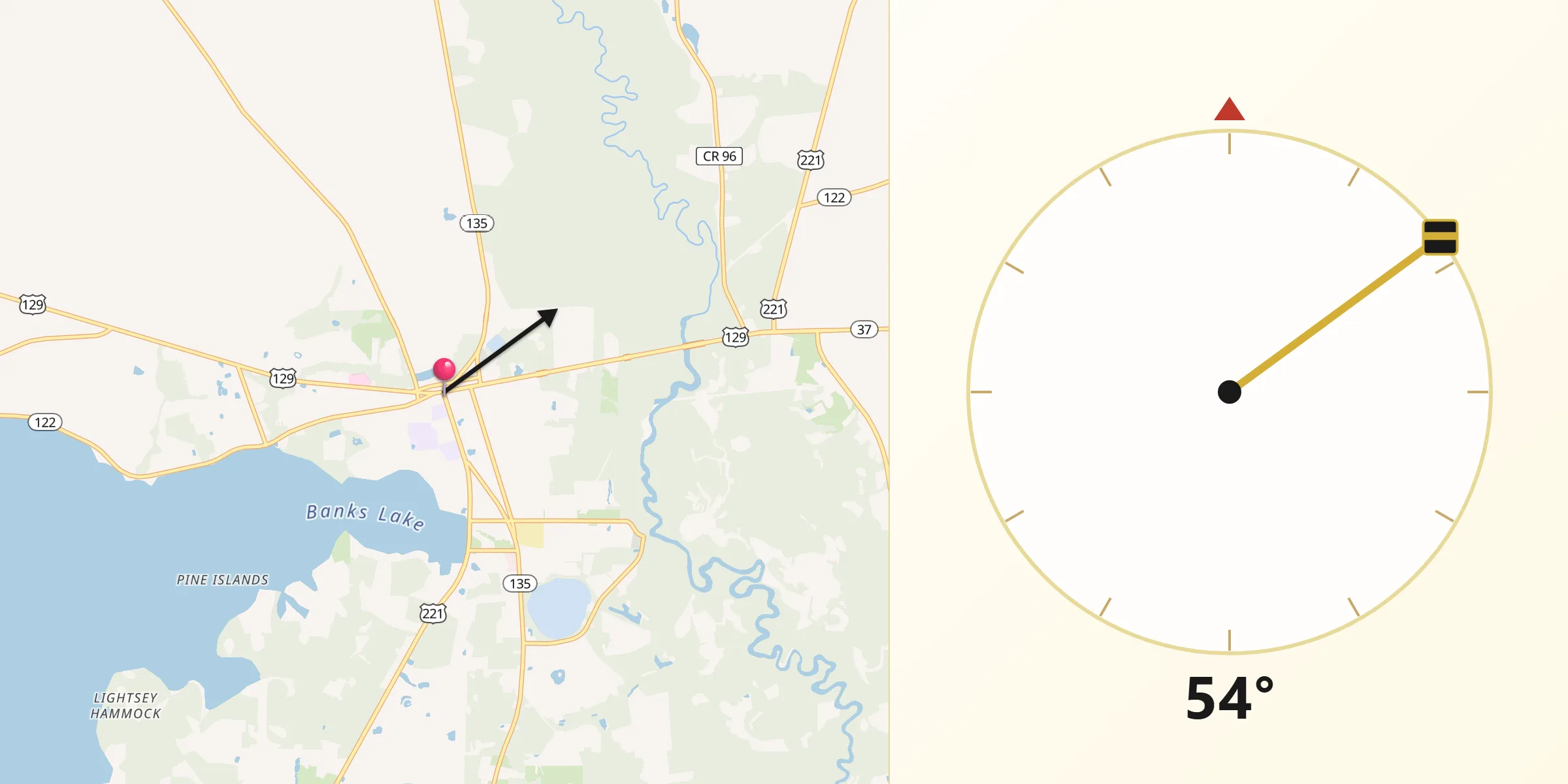 Dirección de la Qibla desde Lakeland