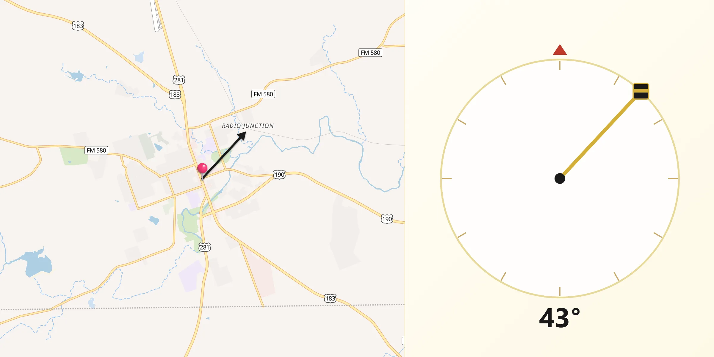 Qibla Direction from Lampasas