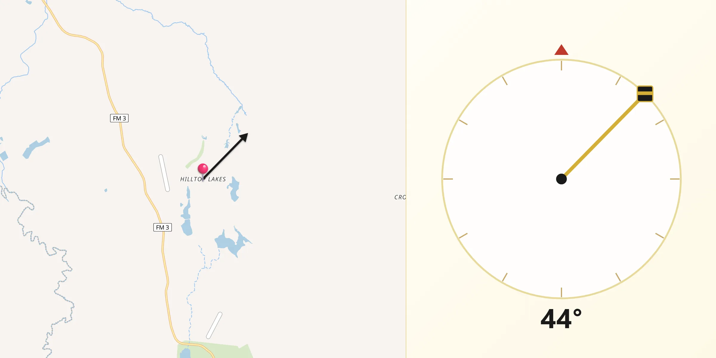 Qibla Direction from Hilltop Lakes