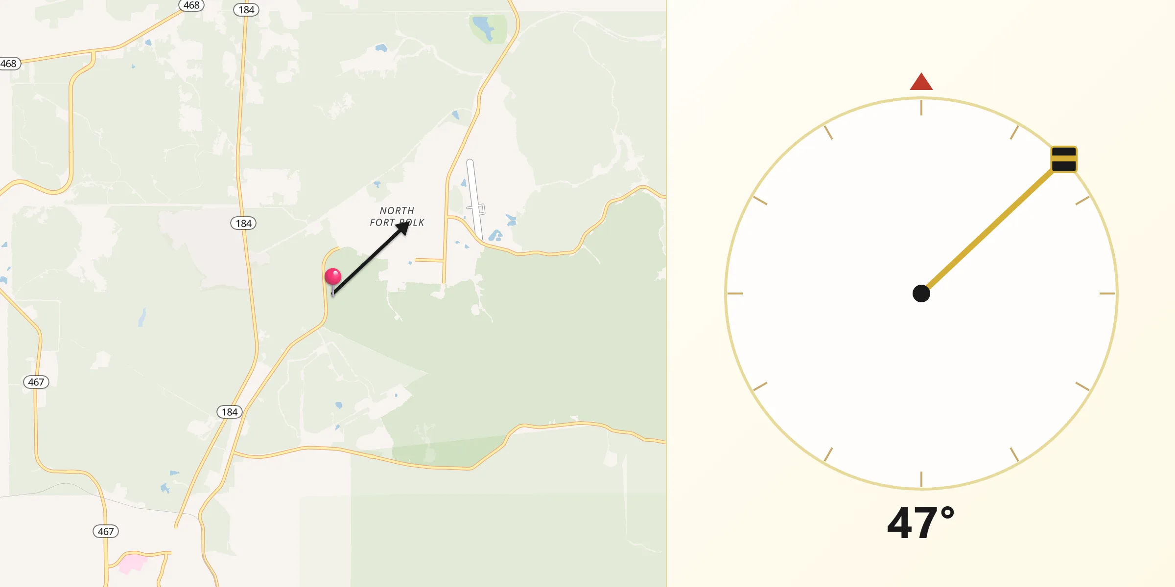 Qibla Direction from Fort Polk North