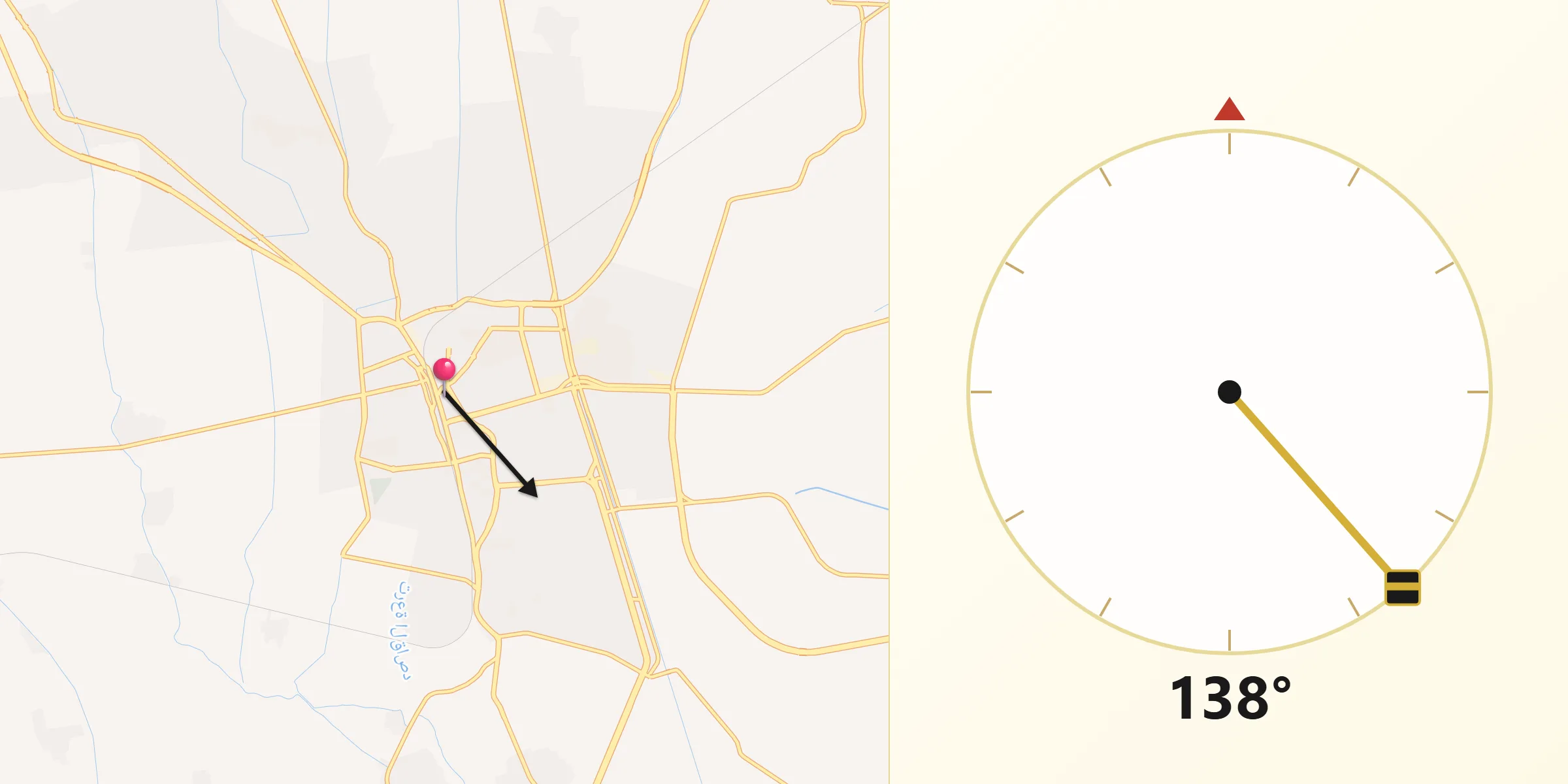Qibla Direction from Kafr ash Shaykh
