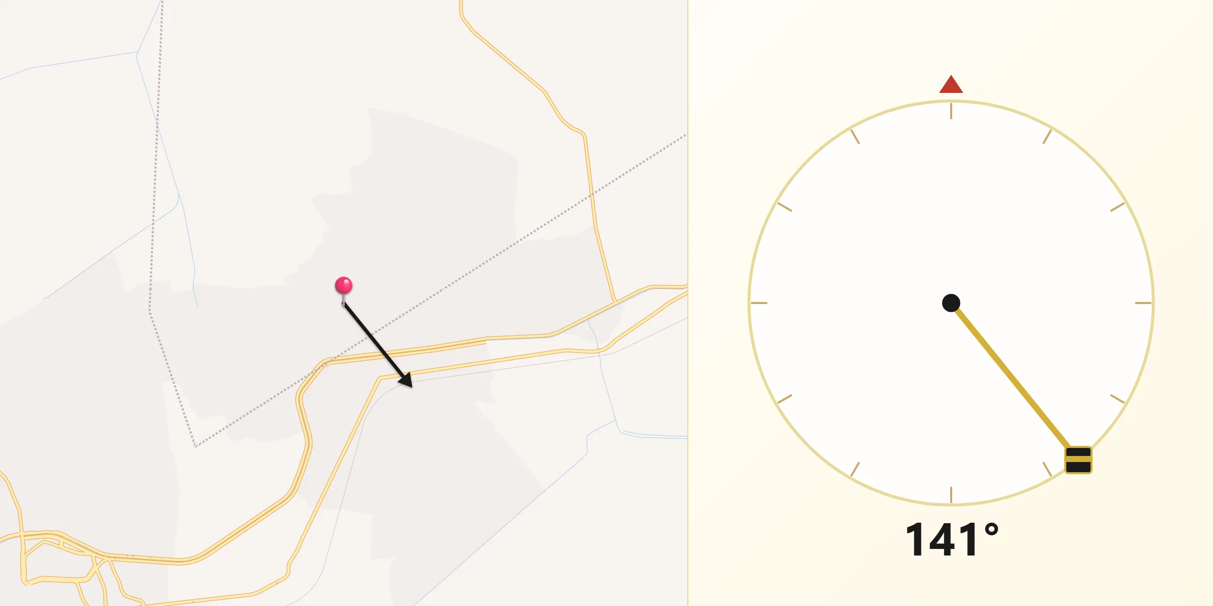 Direction vers la Qibla depuis Minyat an Naşr