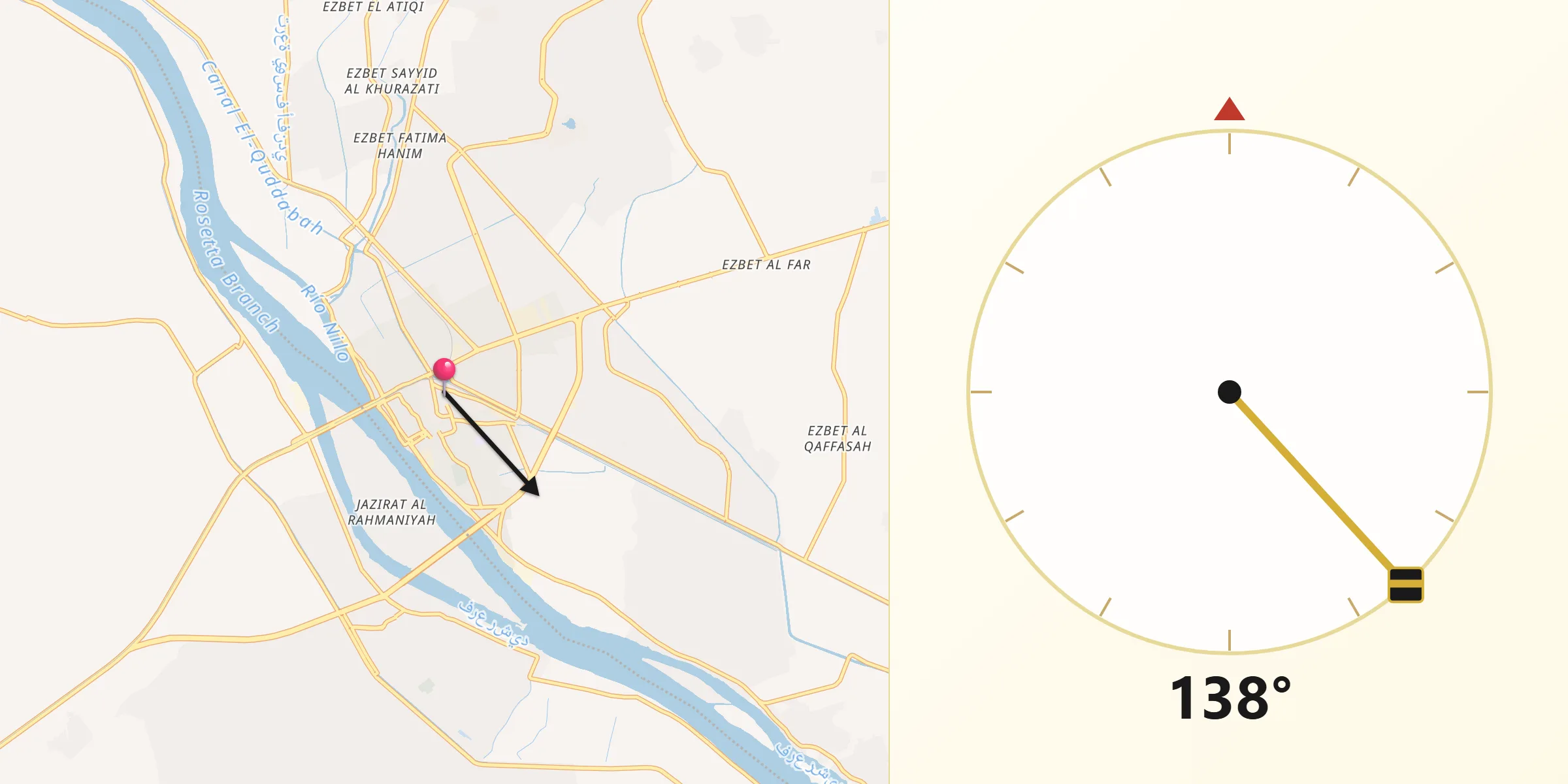 Direction vers la Qibla depuis Disūq