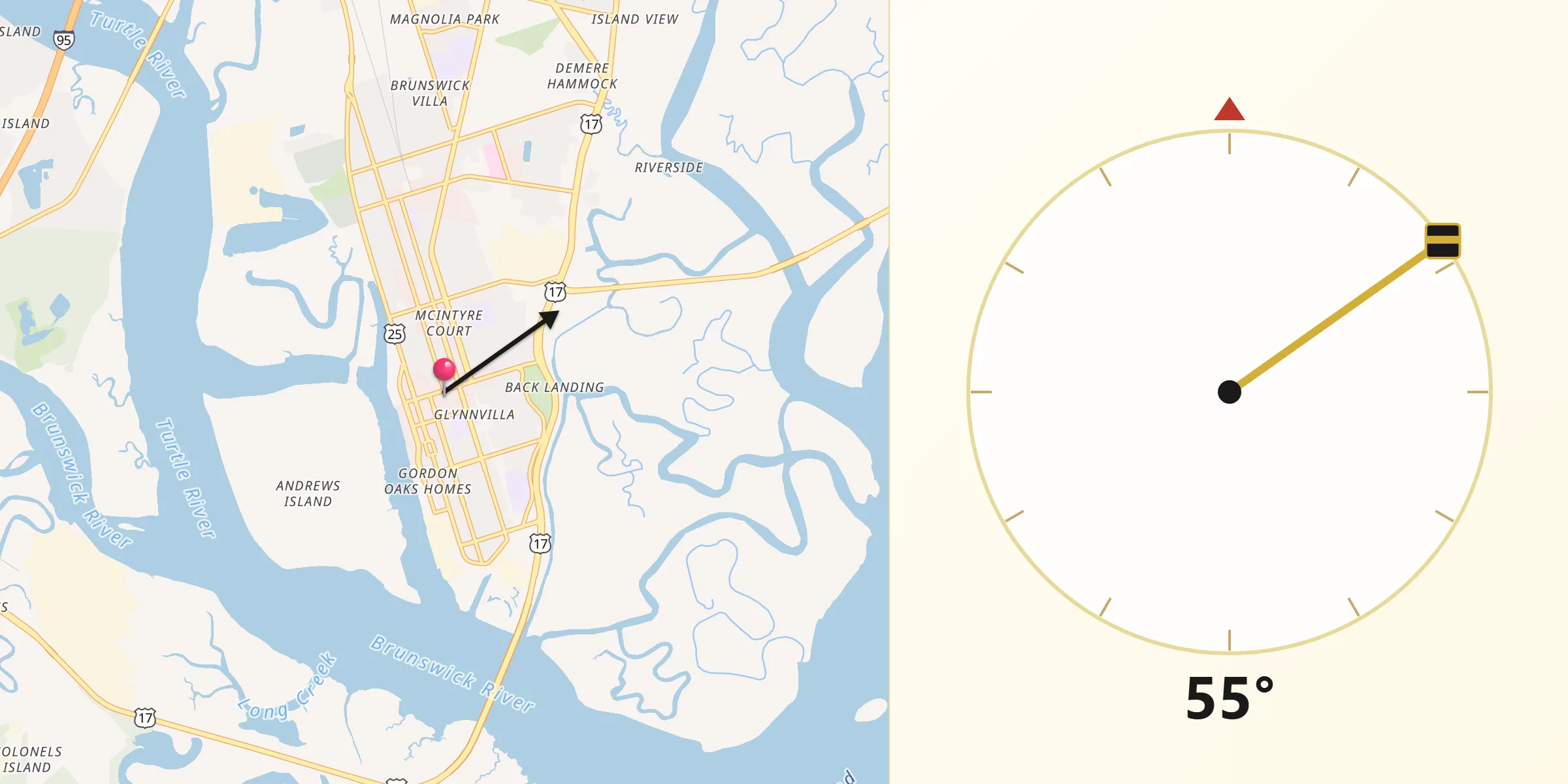 Qibla Direction from Brunswick
