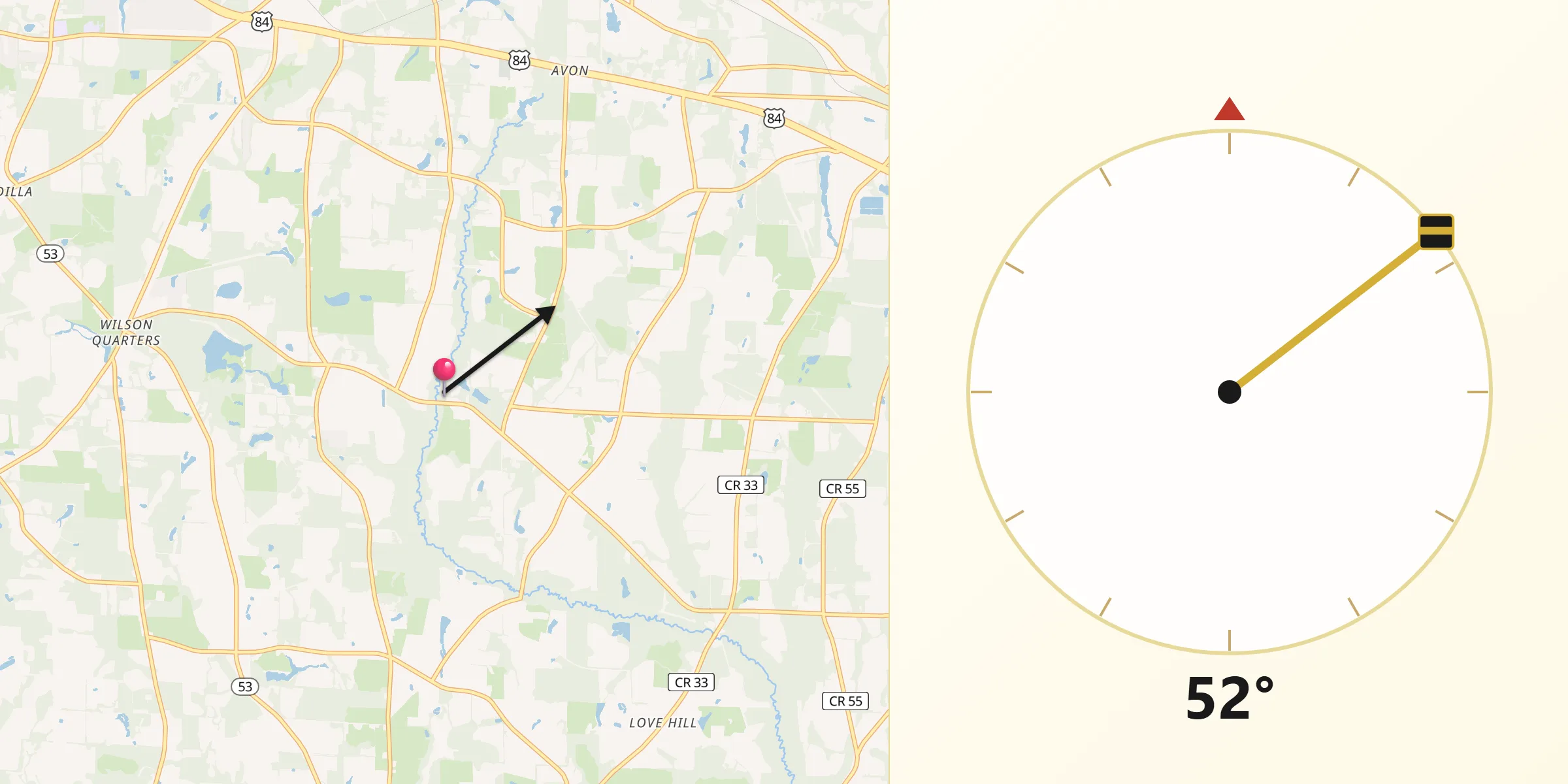 Qibla Direction from Houston County