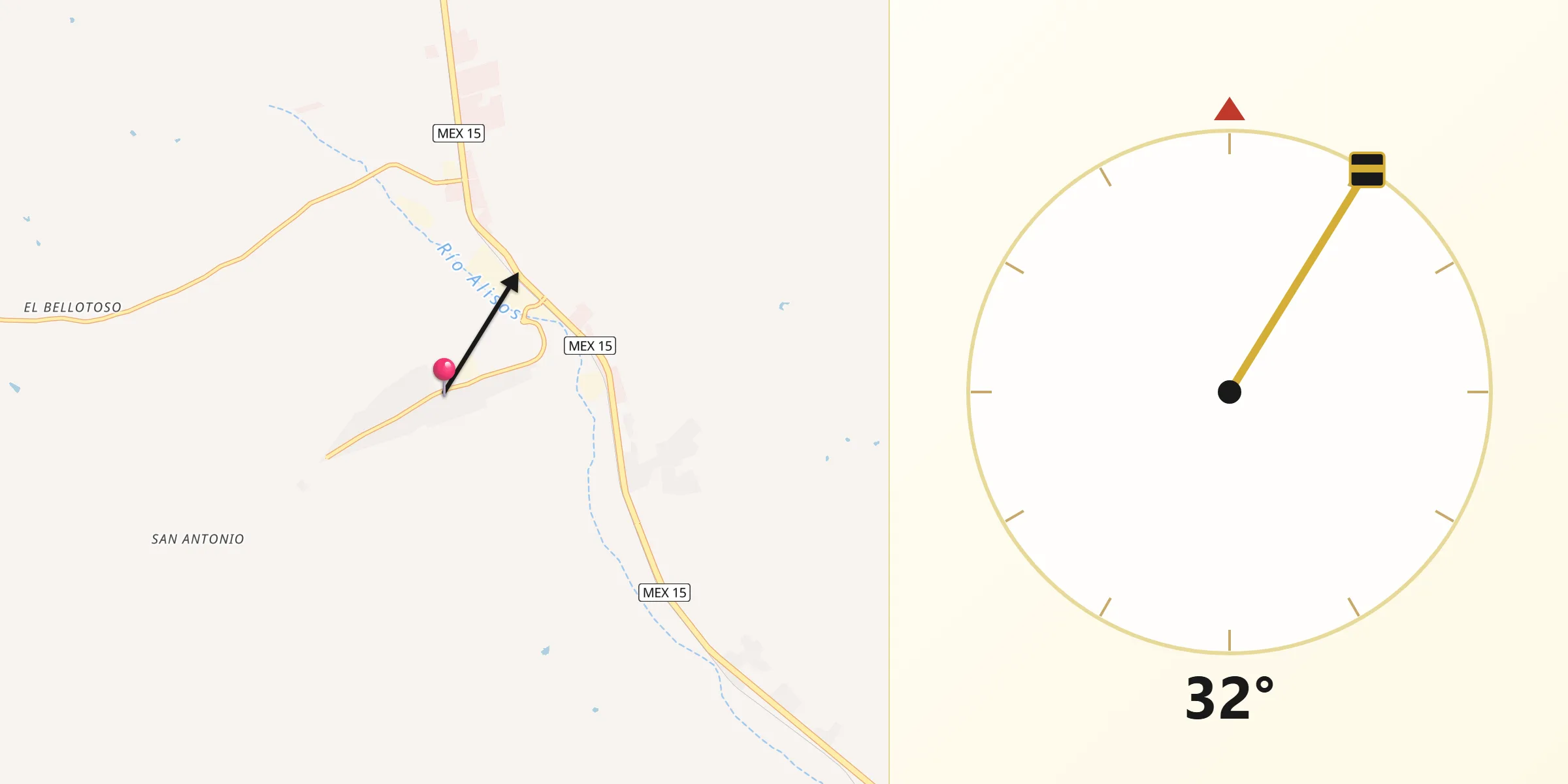 Dirección de la Qibla desde La Mesa