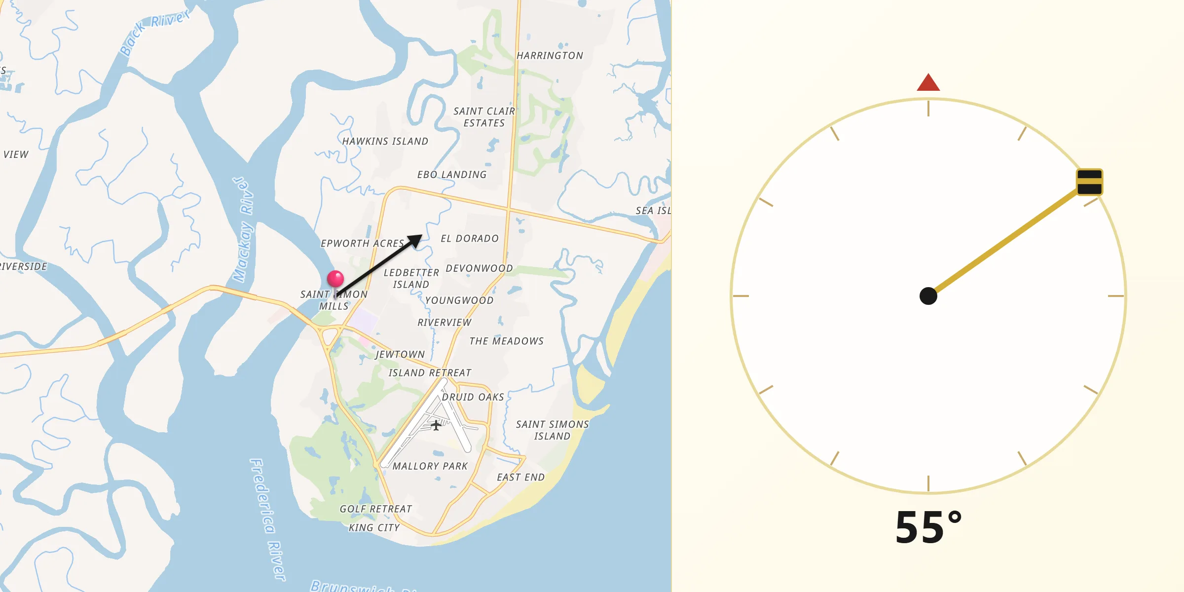 Qibla Direction from Saint Simon Mills