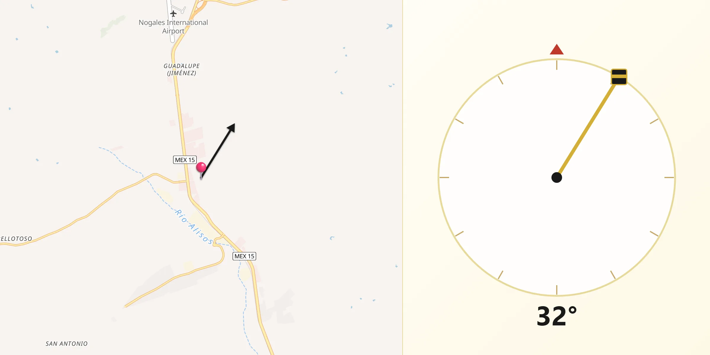 Dirección de la Qibla desde Centro de Readaptación Social Nuevo